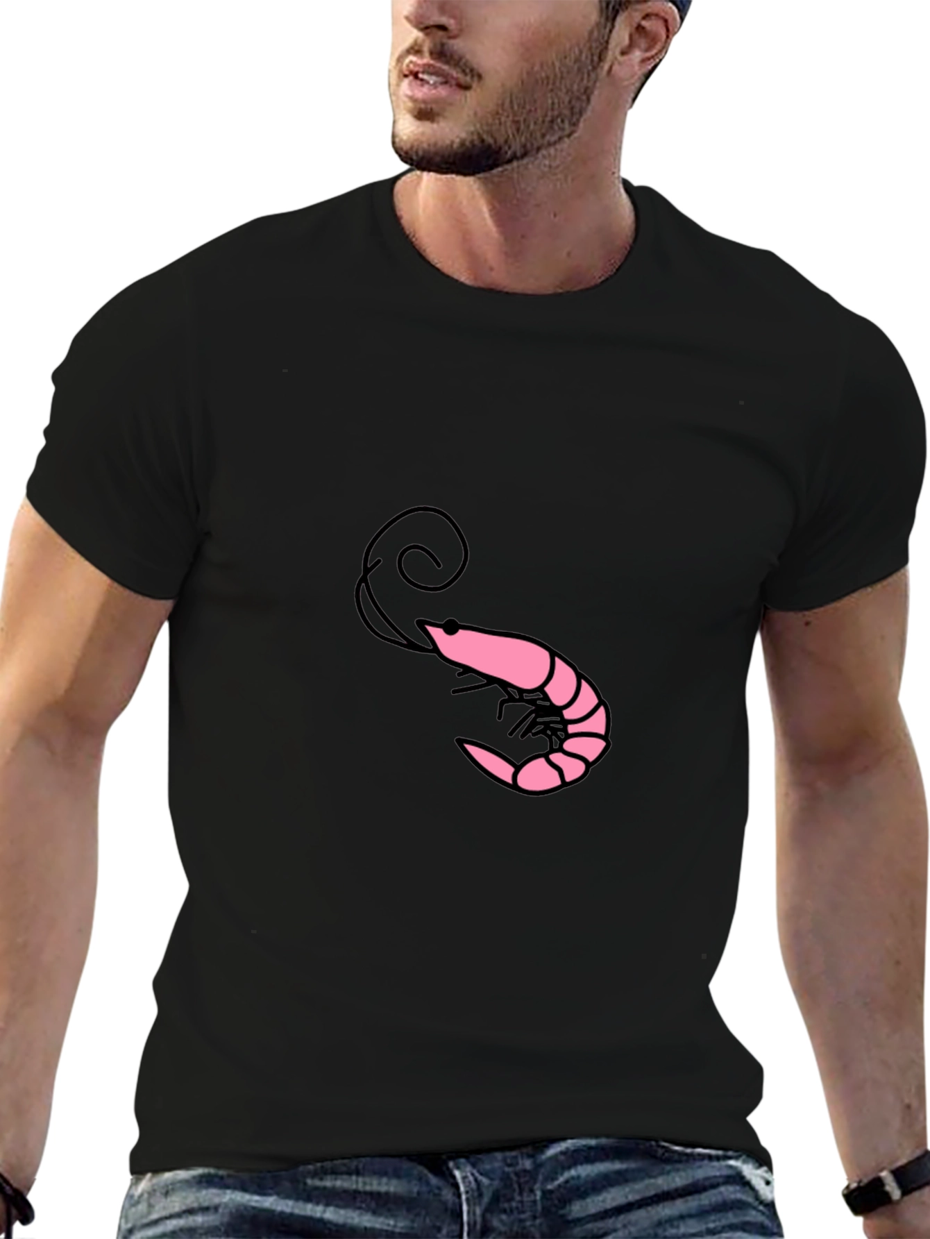 Shrimp Graphic Tee - Black Cotton Blend Shirt
