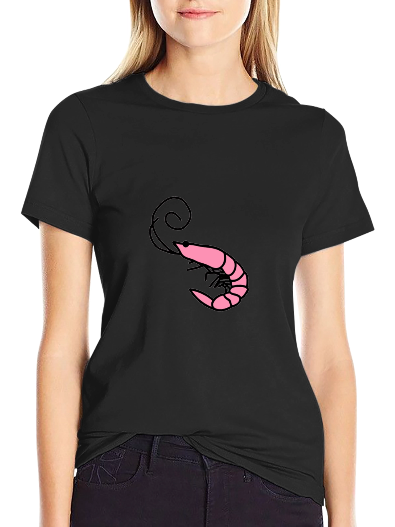 Shrimp Graphic Tee - Black Cotton Blend Shirt