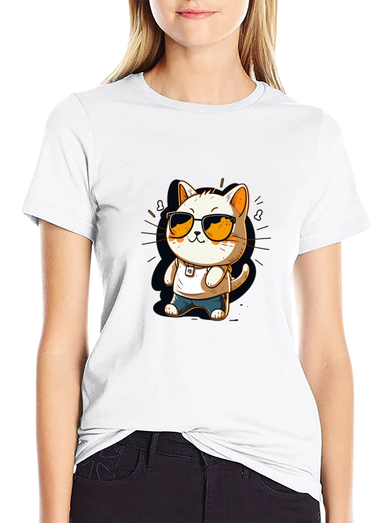 Cool Cat Cartoon Black Tee