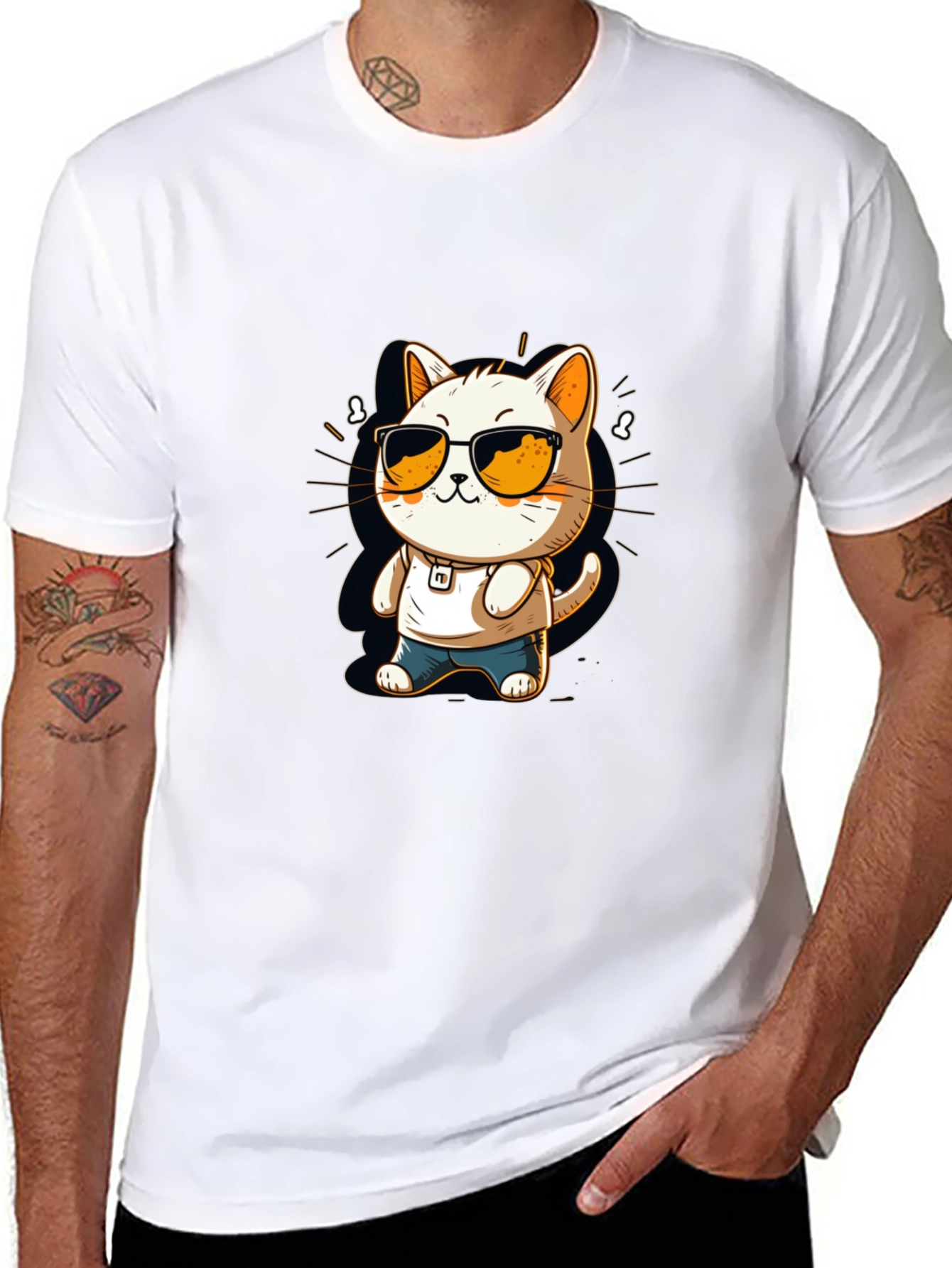 Cool Cat Cartoon Black Tee
