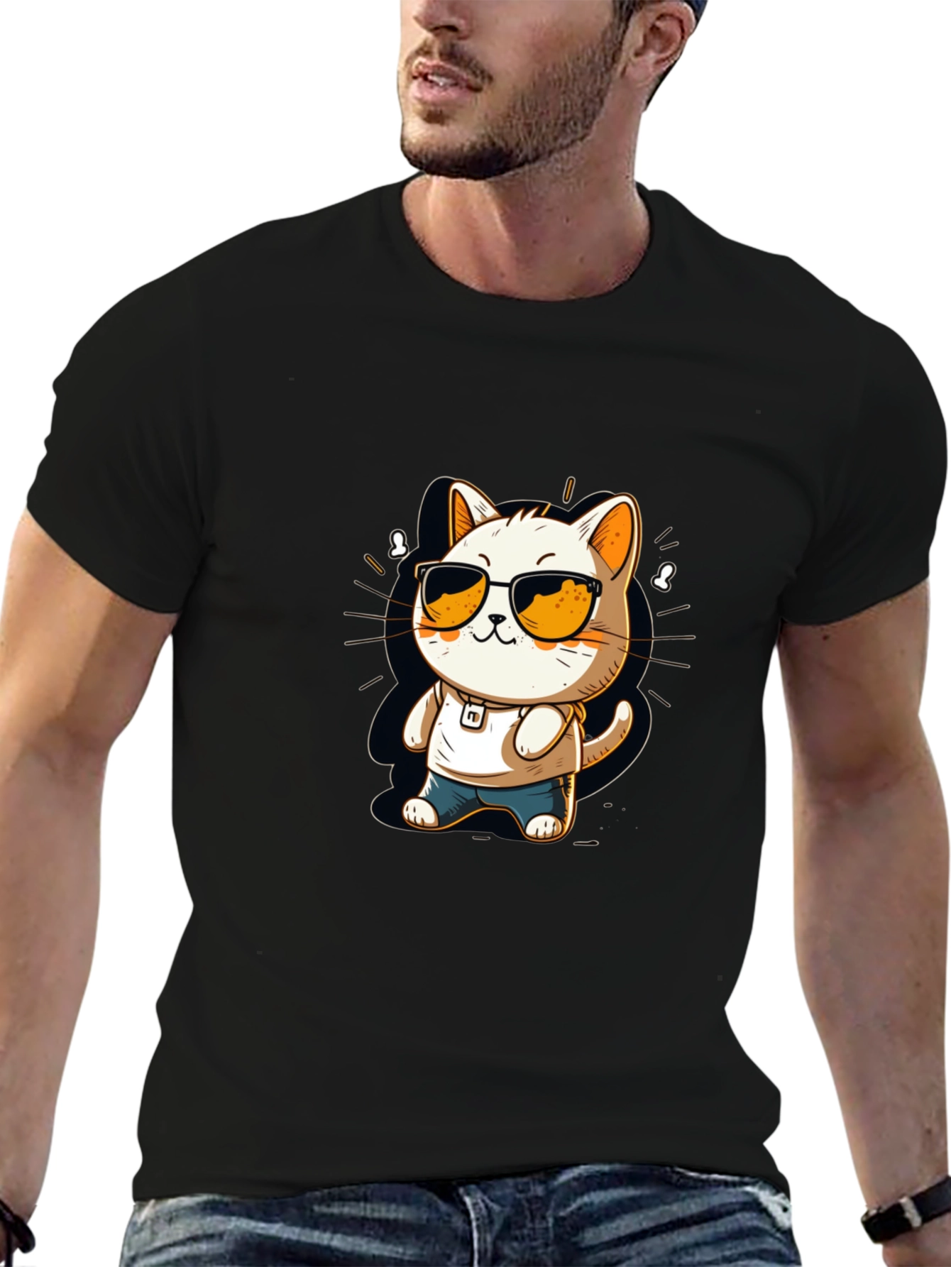 Cool Cat Cartoon Black Tee