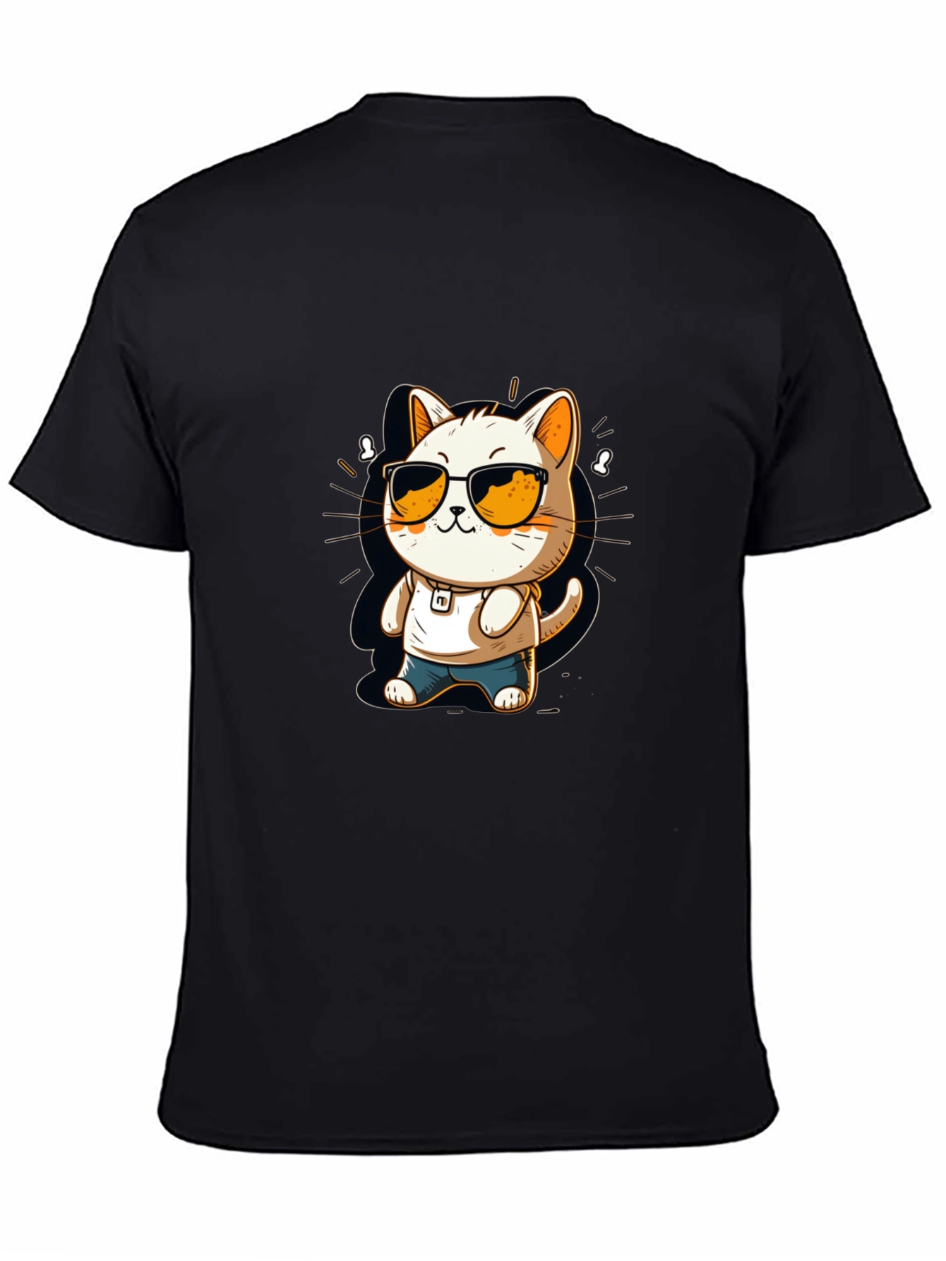 Cool Cat Cartoon Black Tee
