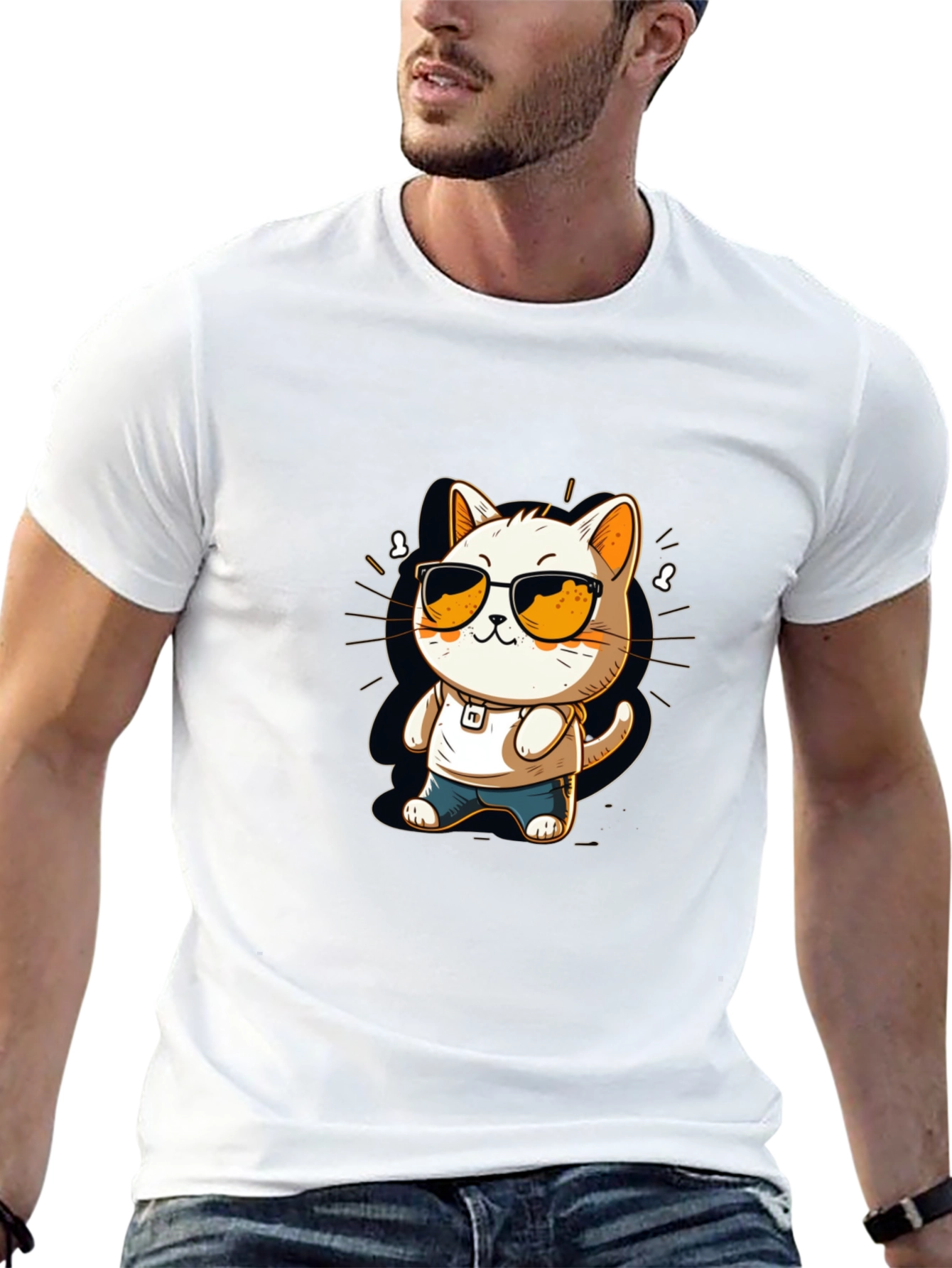 Cool Cat Cartoon Black Tee