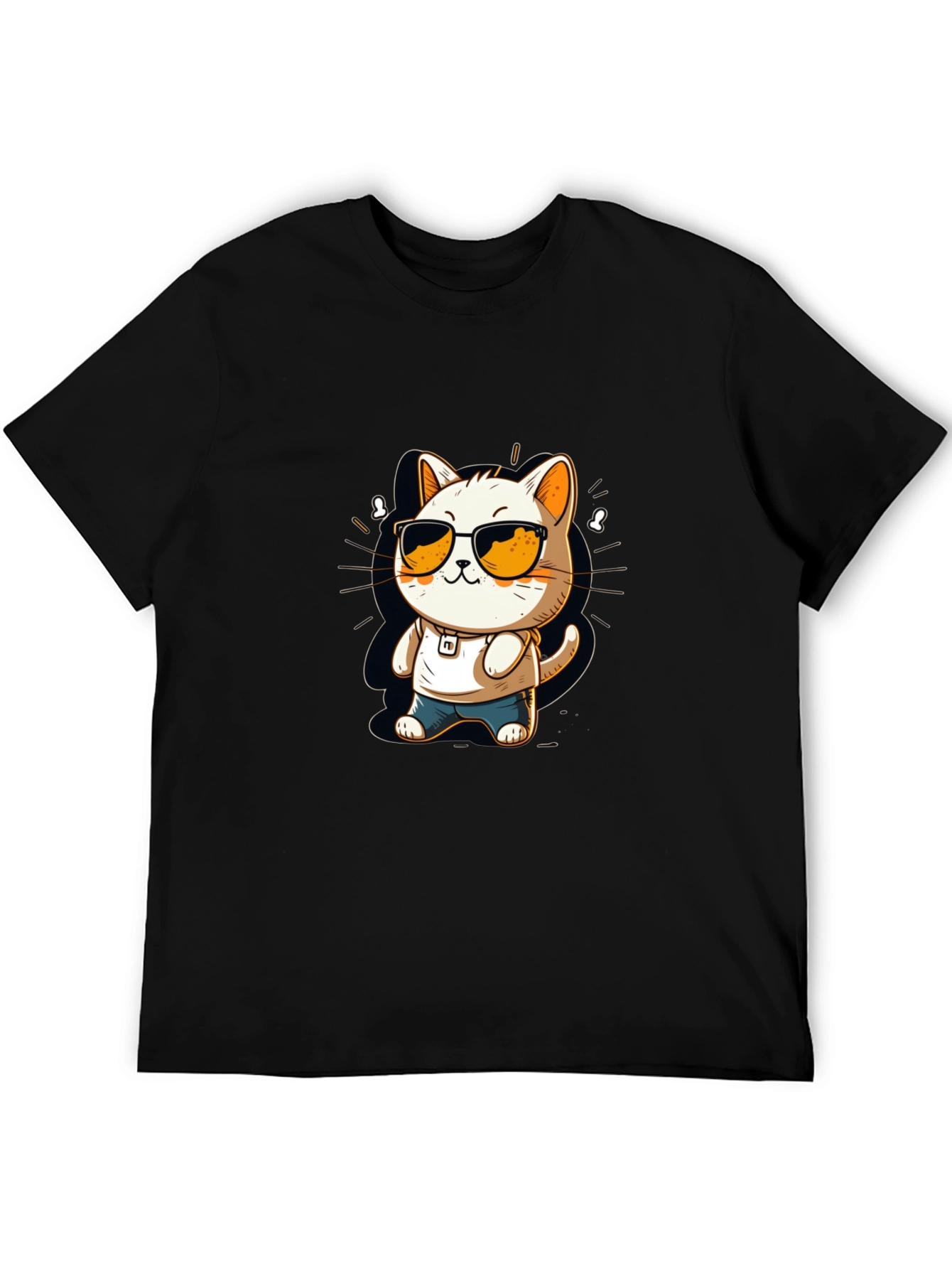 Cool Cat Cartoon Black Tee
