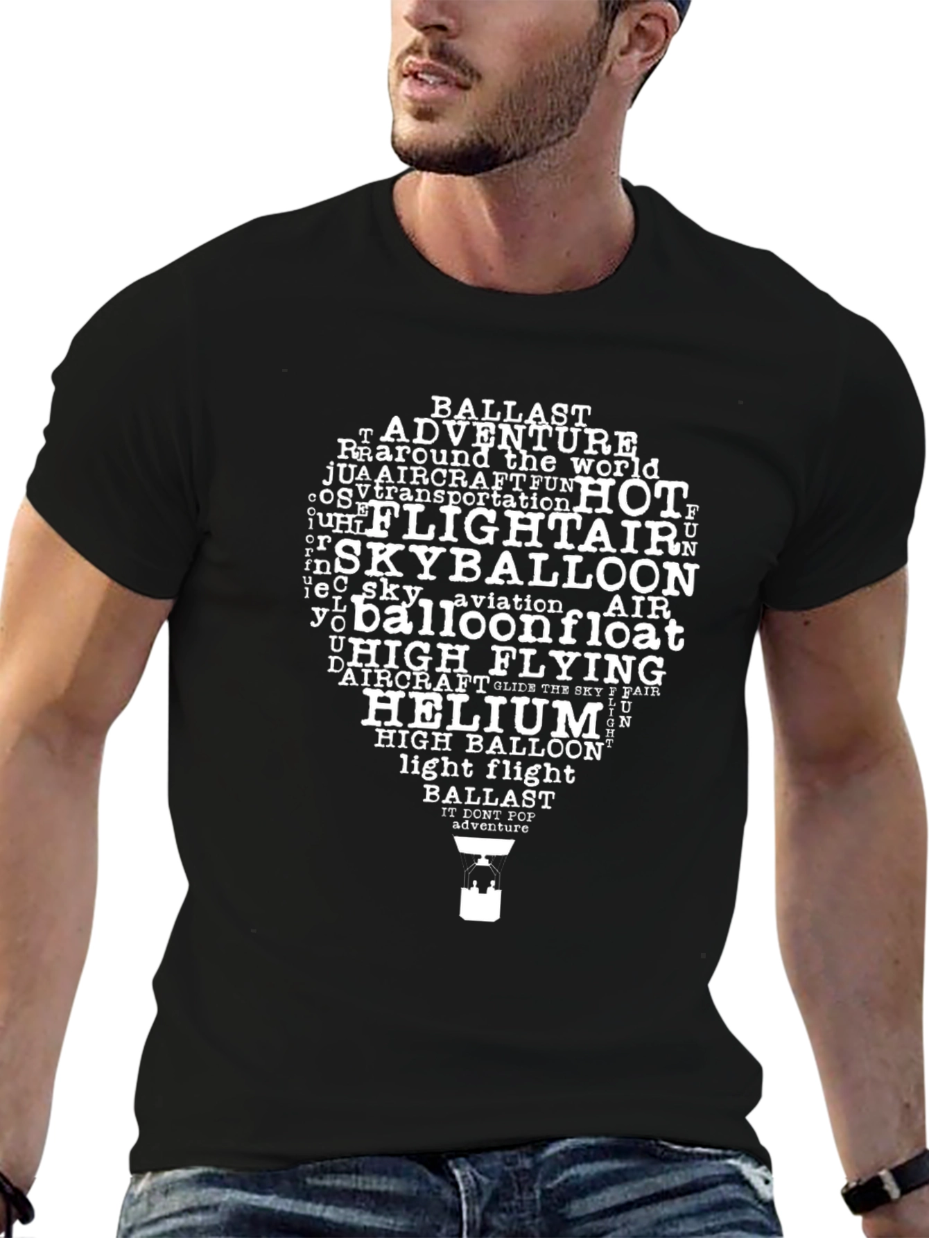 Hot Air Balloon Word Art Graphic T-Shirt