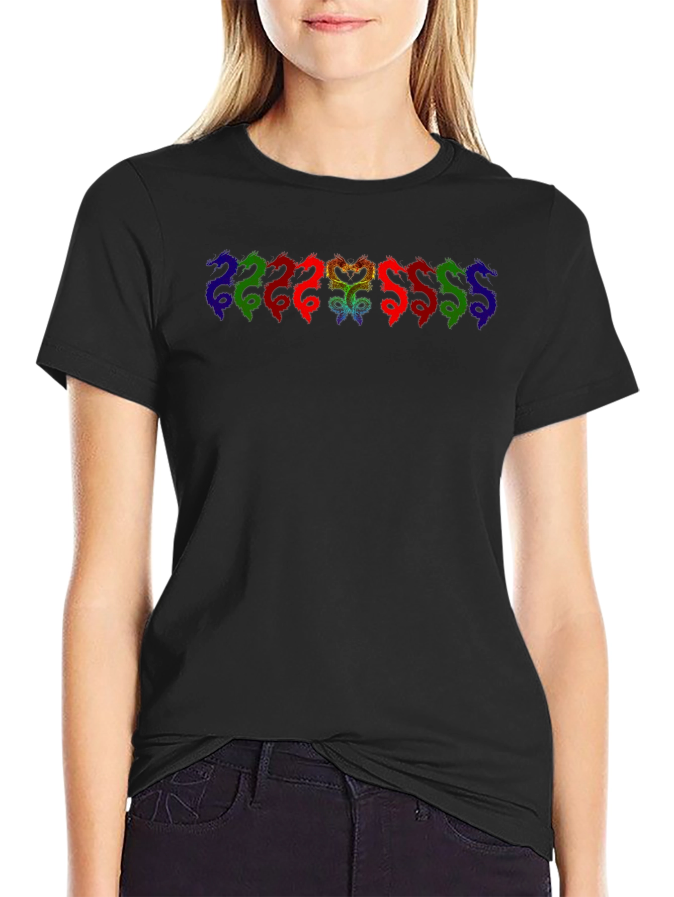 Rainbow Dragon Graphic Black T-Shirt