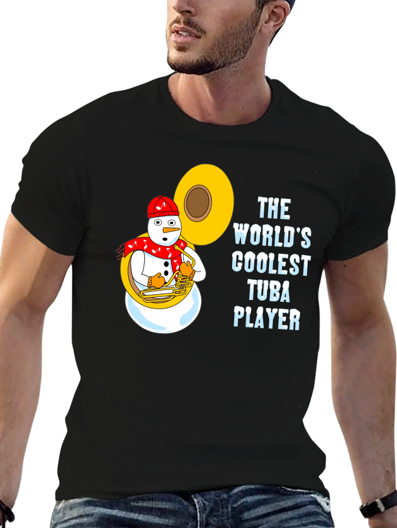 Coolest Tuba Player Snowman Black T-Shirt