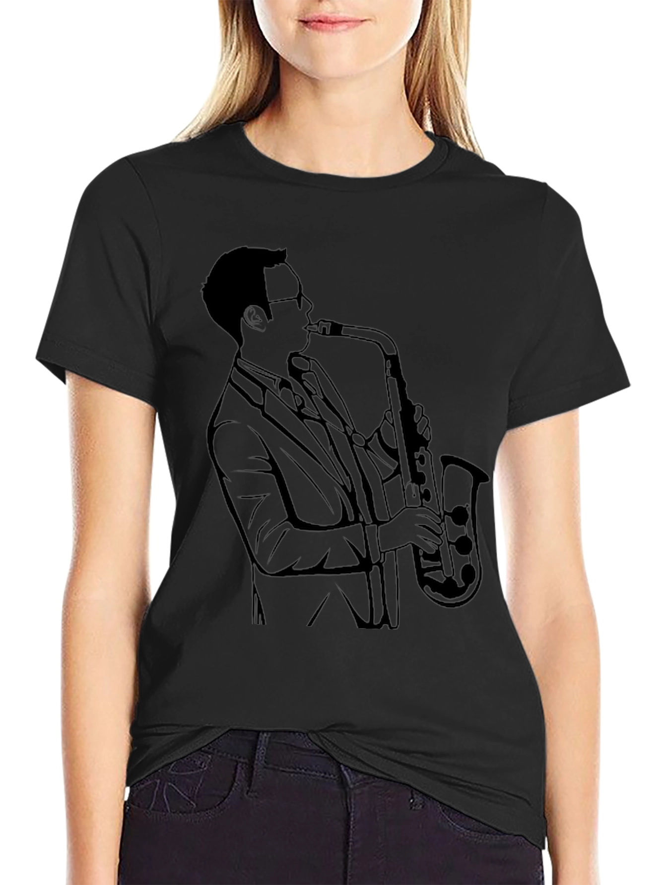 Saxophone Player Graphic Tee - Cool Black T-Shirt