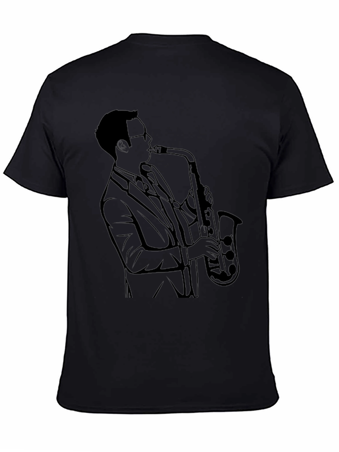 Saxophone Player Graphic Tee - Cool Black T-Shirt
