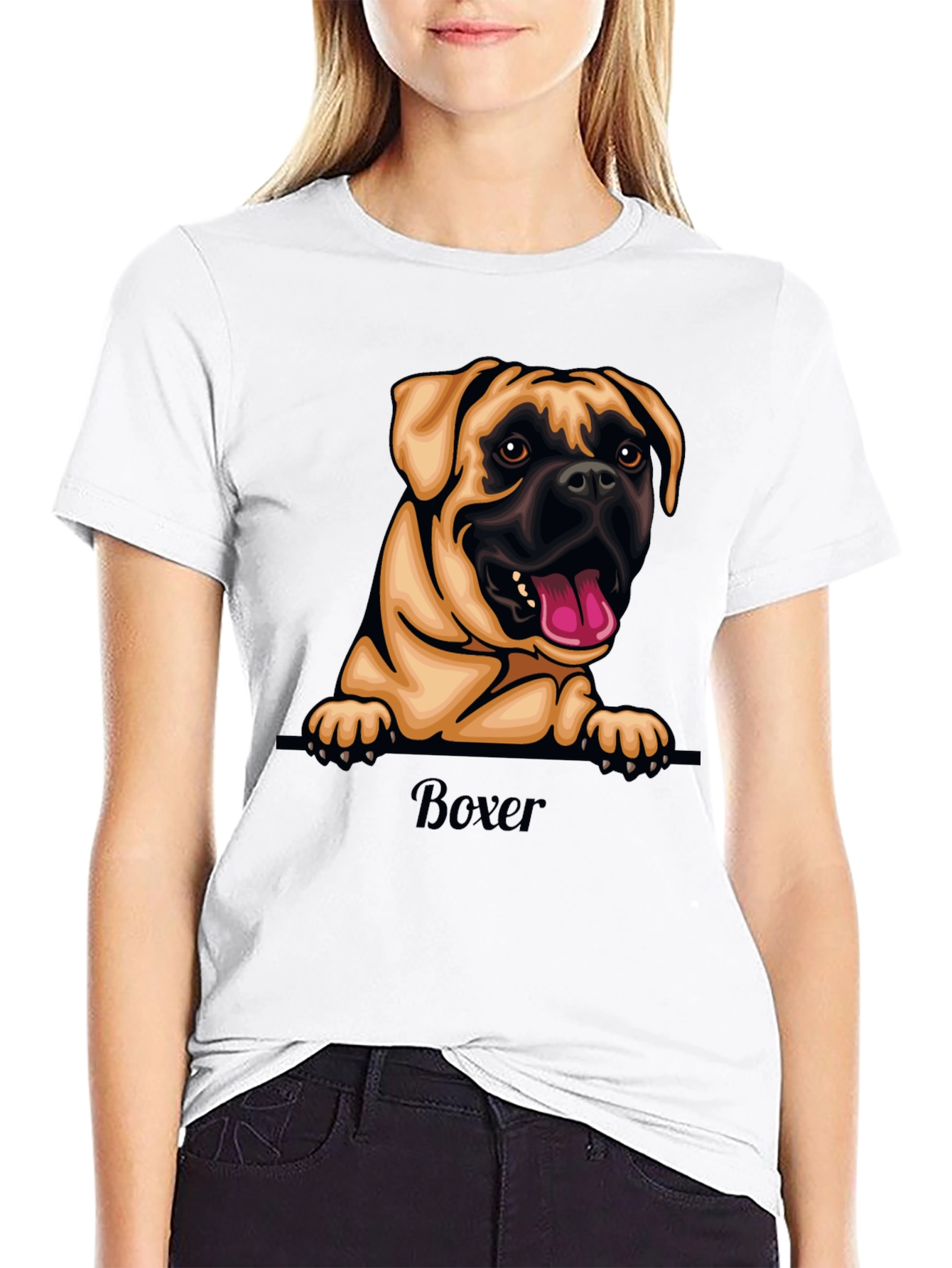 Boxer Dog Graphic T-Shirt - Black Crew Neck Tee