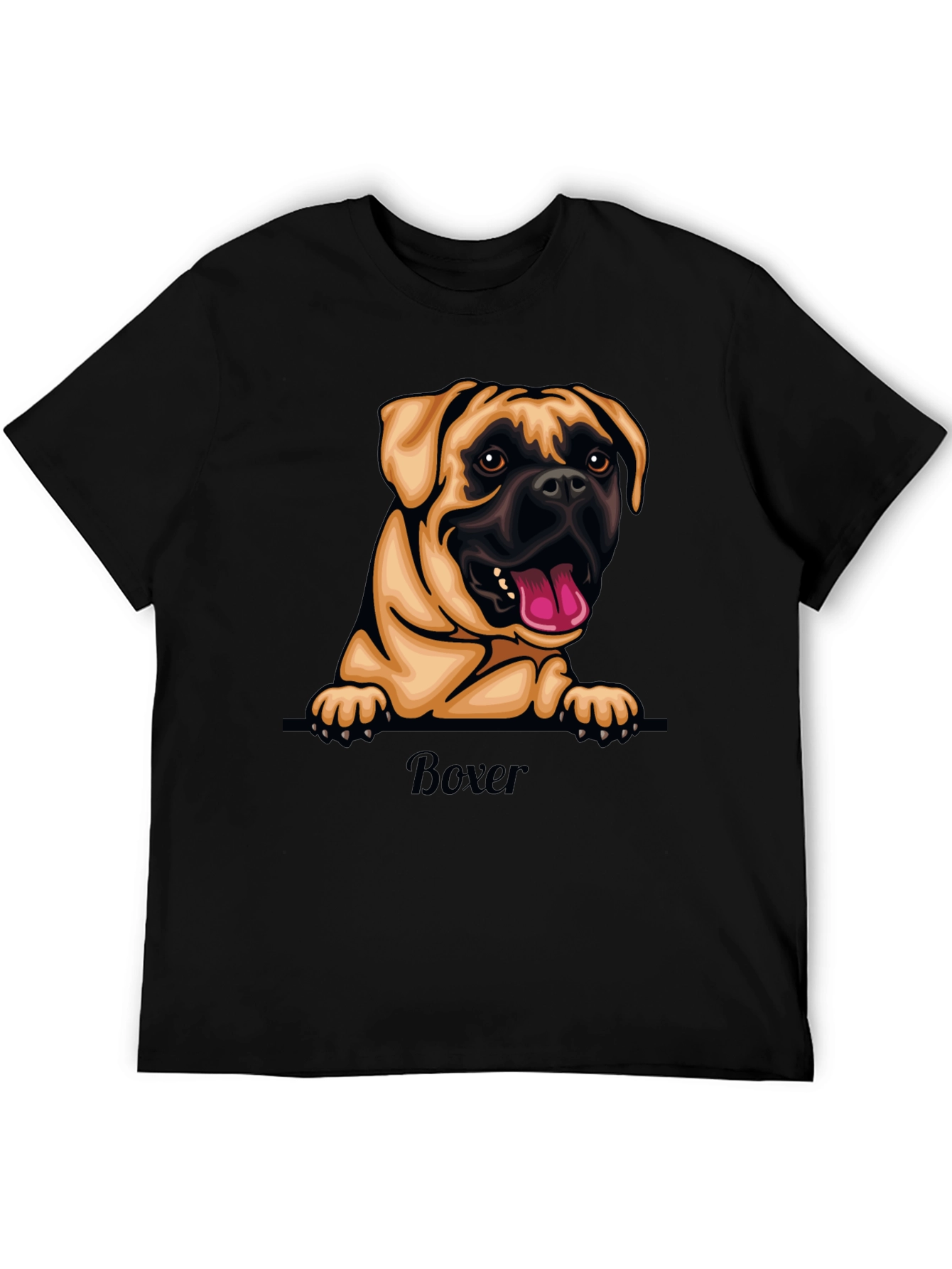 Boxer Dog Graphic T-Shirt - Black Crew Neck Tee
