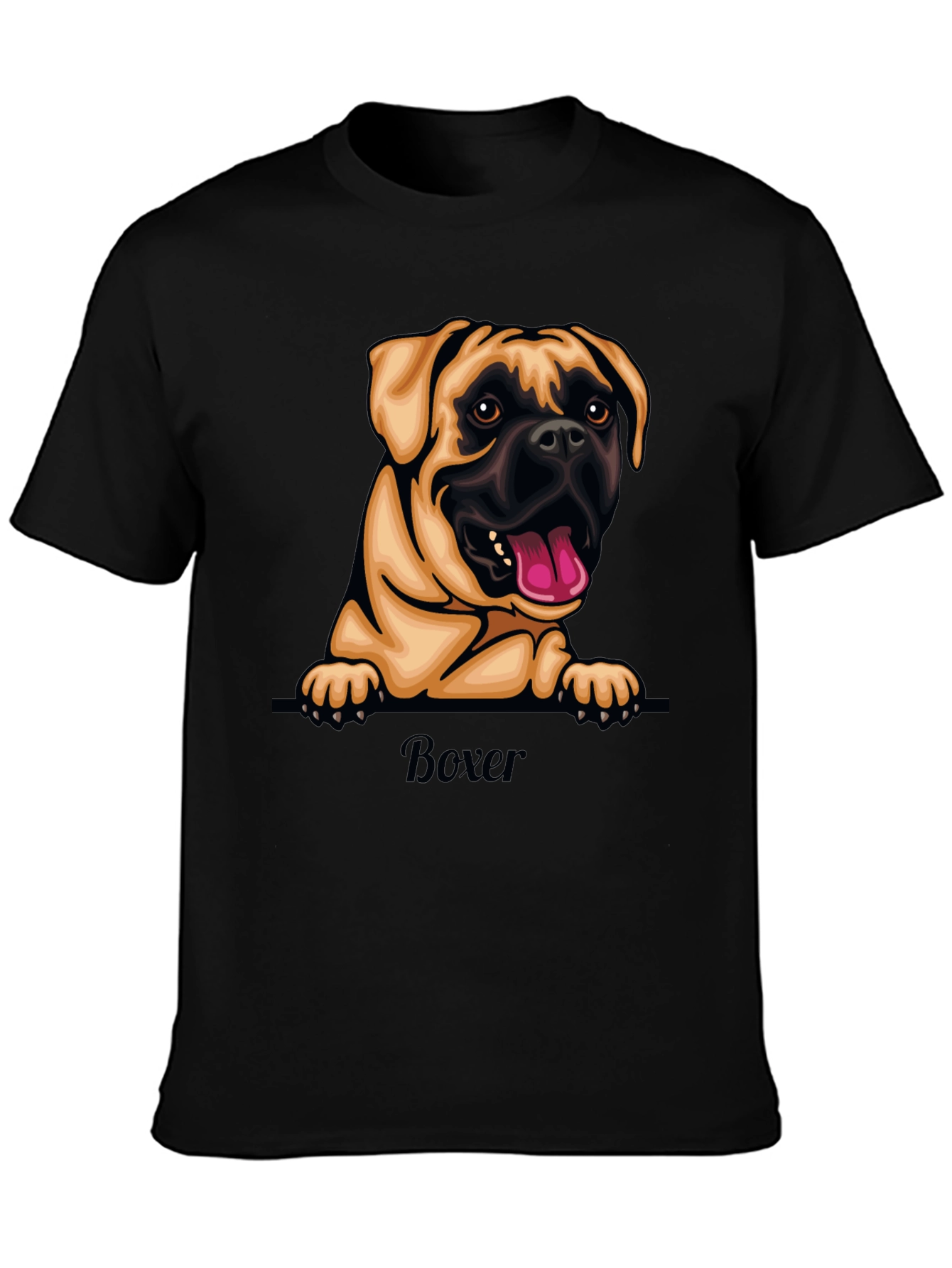 Boxer Dog Graphic T-Shirt - Black Crew Neck Tee