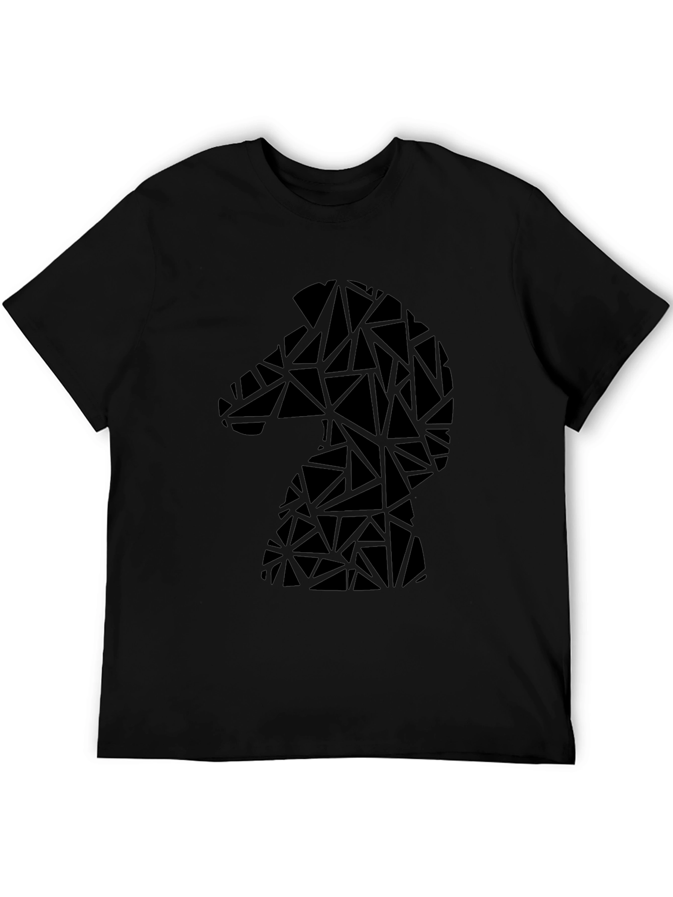 Geometric Knight Chess Piece Graphic Tee - Black
