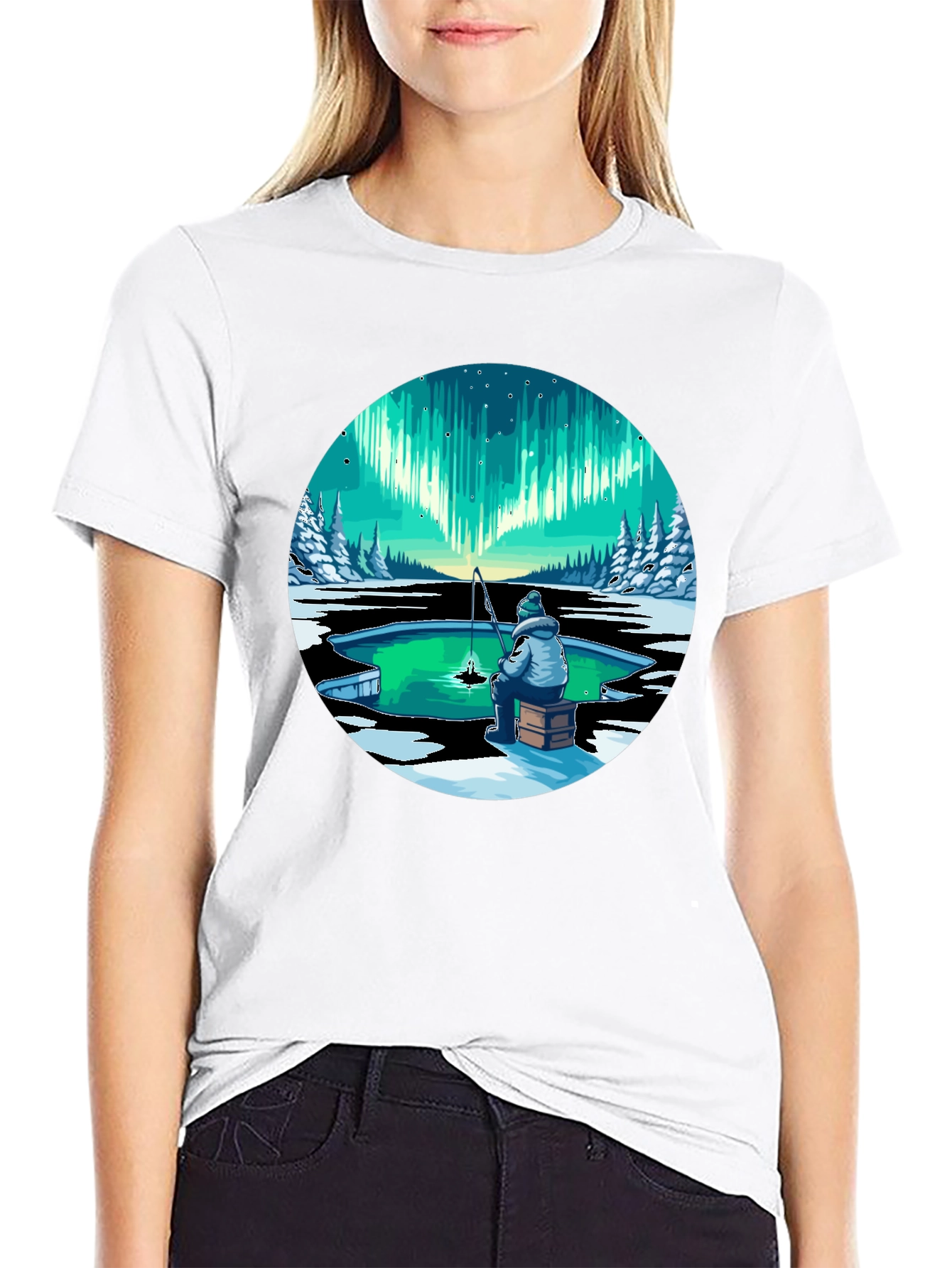 Aurora Ice Fishing Graphic Tee - Black