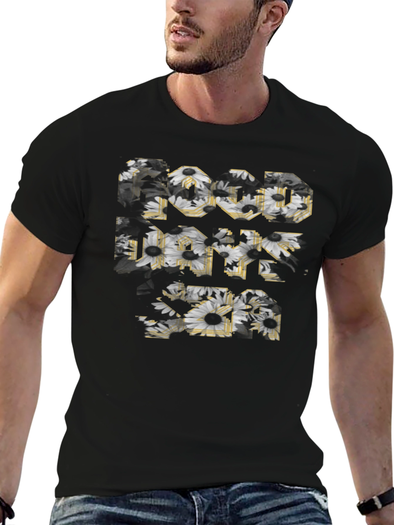 Floral Good Vibes Black Graphic Tee