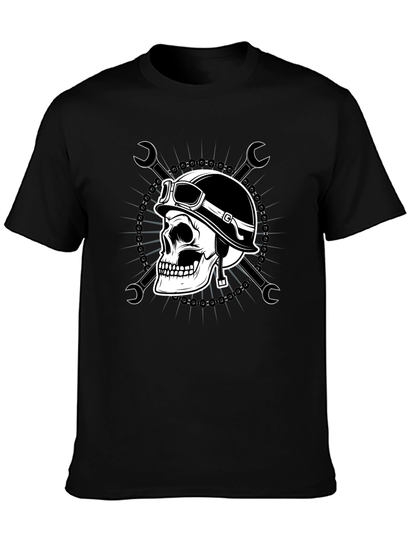 Skull Biker T-Shirt - Mens Black Graphic Tee