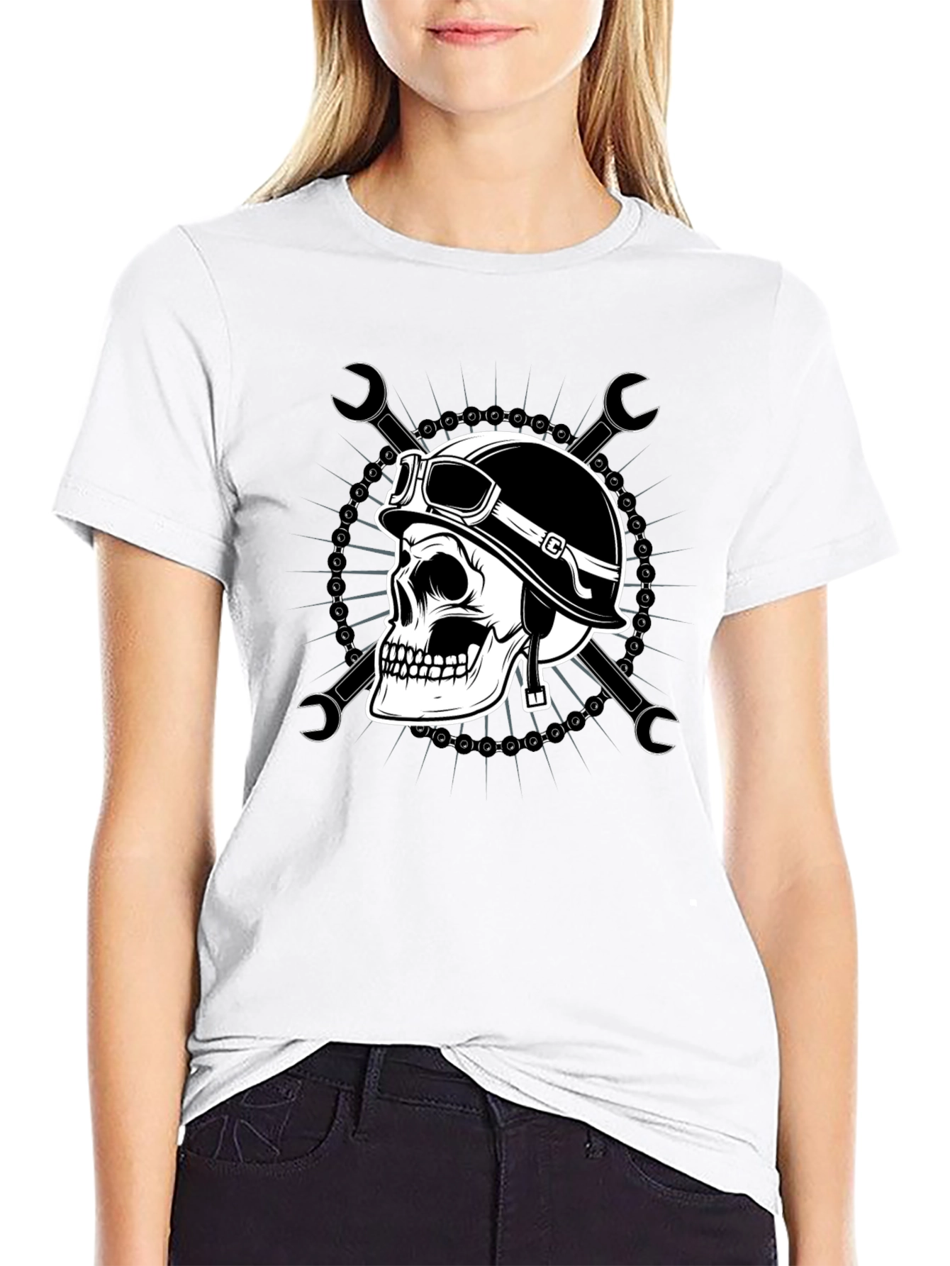 Skull Biker T-Shirt - Mens Black Graphic Tee