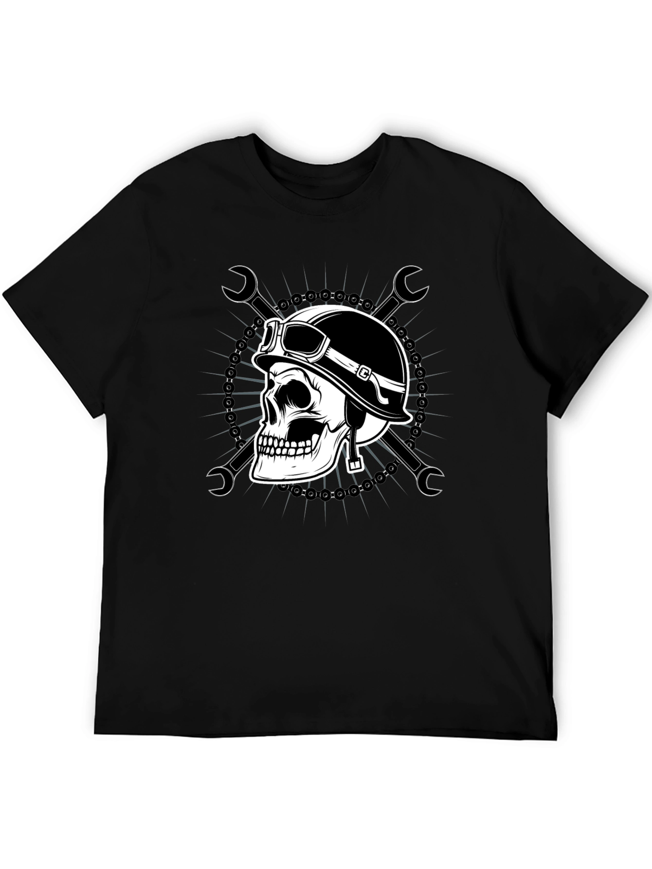 Skull Biker T-Shirt - Mens Black Graphic Tee