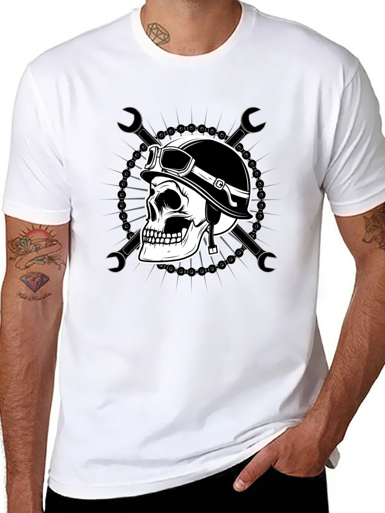 Skull Biker T-Shirt - Mens Black Graphic Tee
