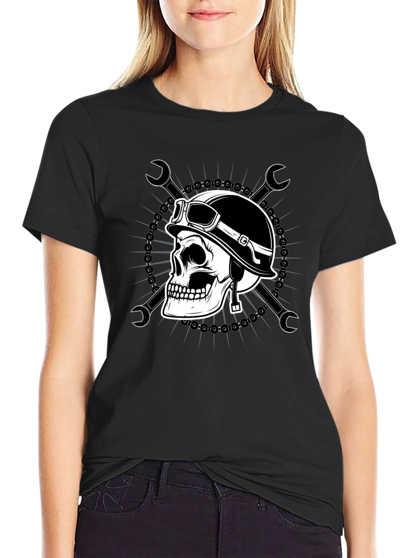 Skull Biker T-Shirt - Mens Black Graphic Tee
