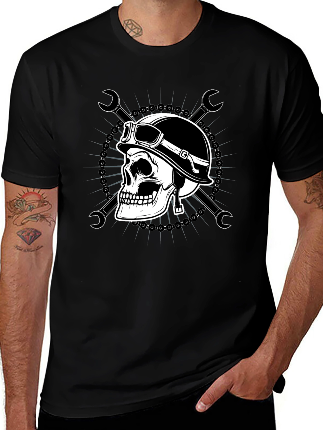 Skull Biker T-Shirt - Mens Black Graphic Tee