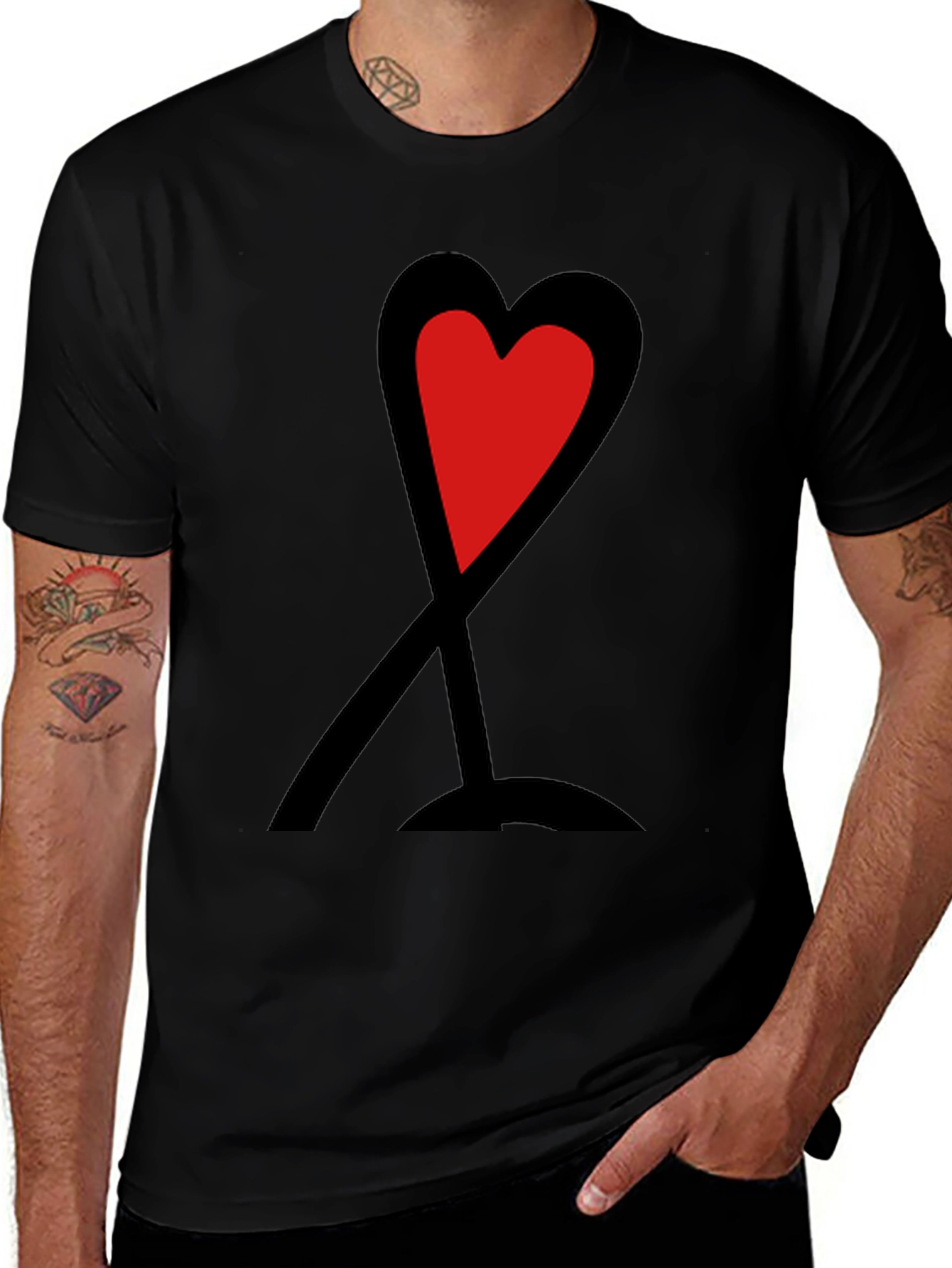 Red Heart Graphic Print Black T-Shirt