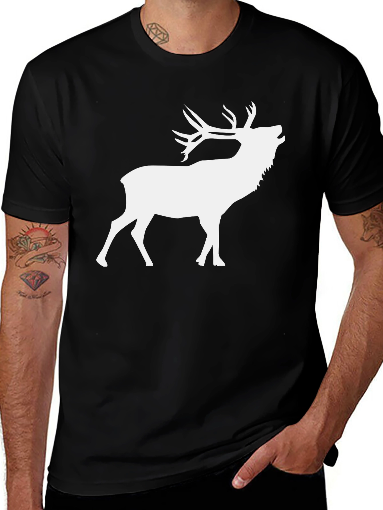 Deer Silhouette Graphic Tee - Classic Crew Neck T-Shirt