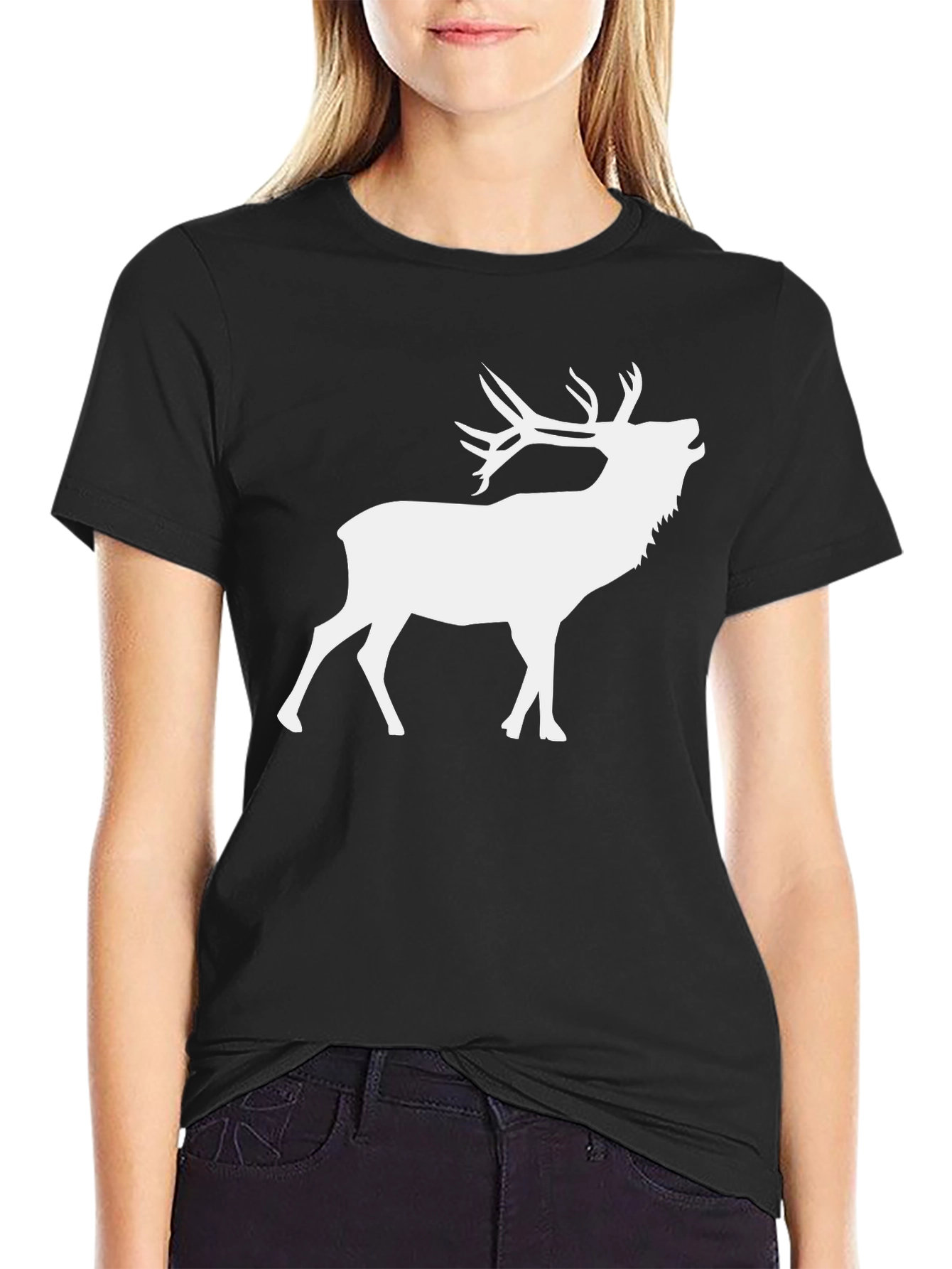 Deer Silhouette Graphic Tee - Classic Crew Neck T-Shirt