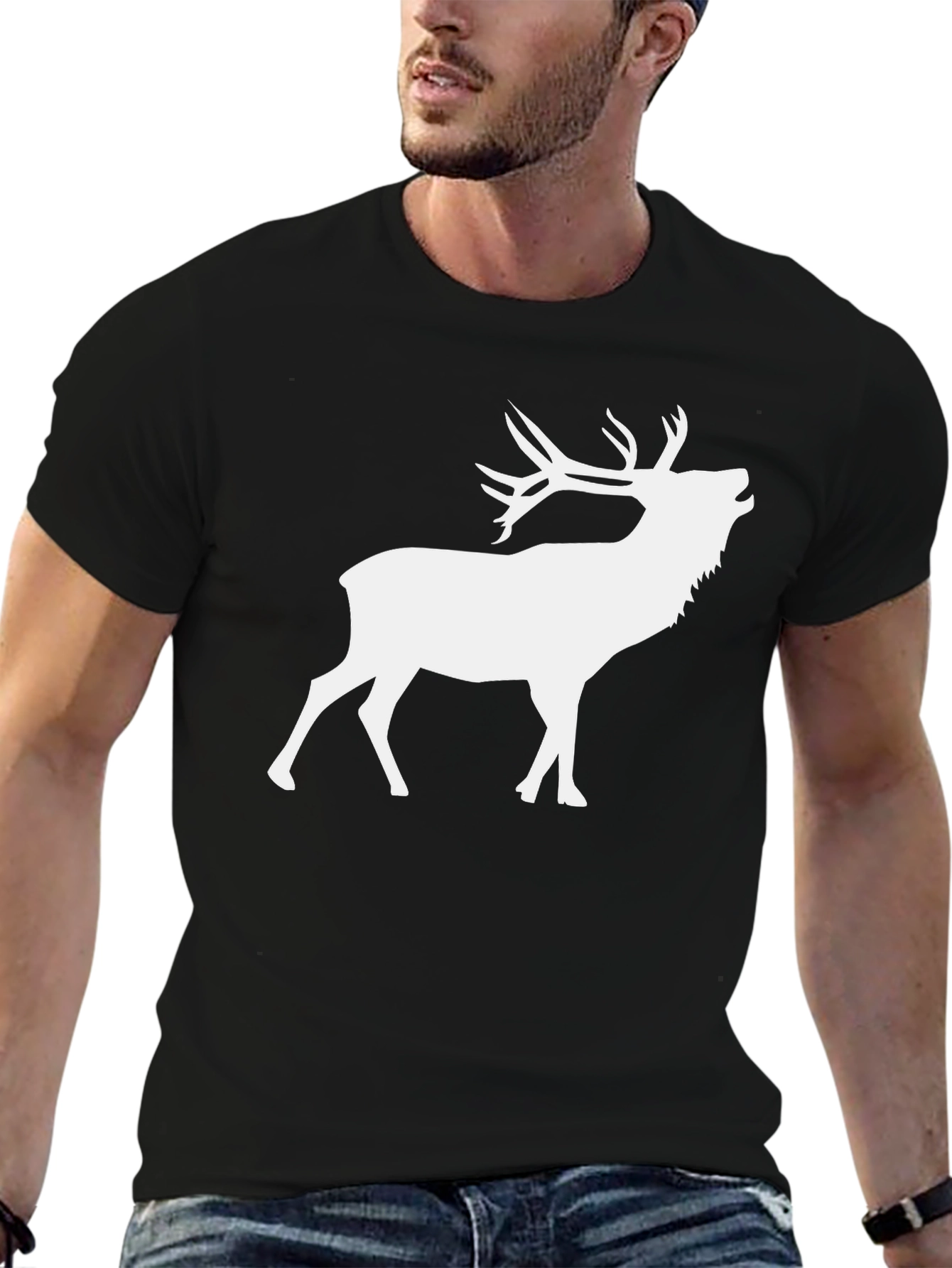 Deer Silhouette Graphic Tee - Classic Crew Neck T-Shirt