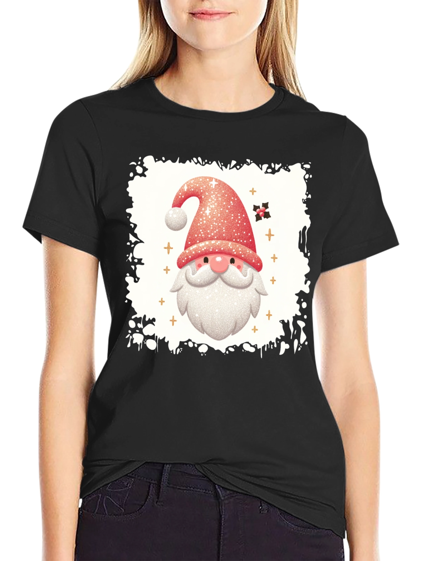 Festive Santa Graphic Tee - Holiday Cheer