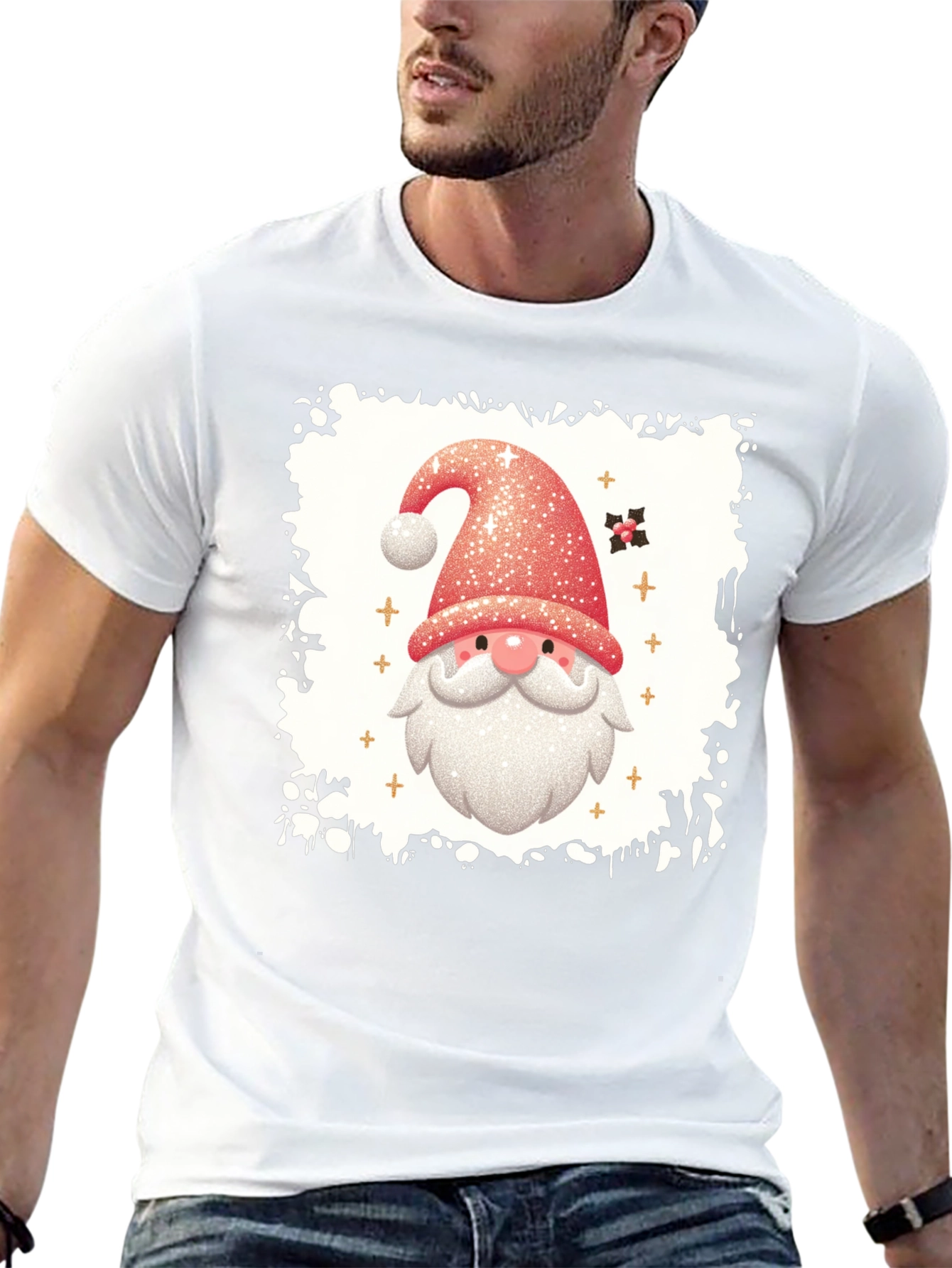 Festive Santa Graphic Tee - Holiday Cheer
