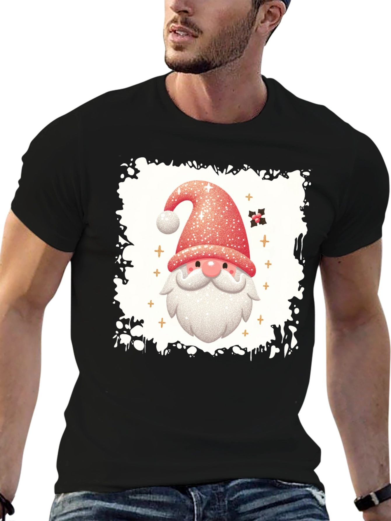 Festive Santa Graphic Tee - Holiday Cheer
