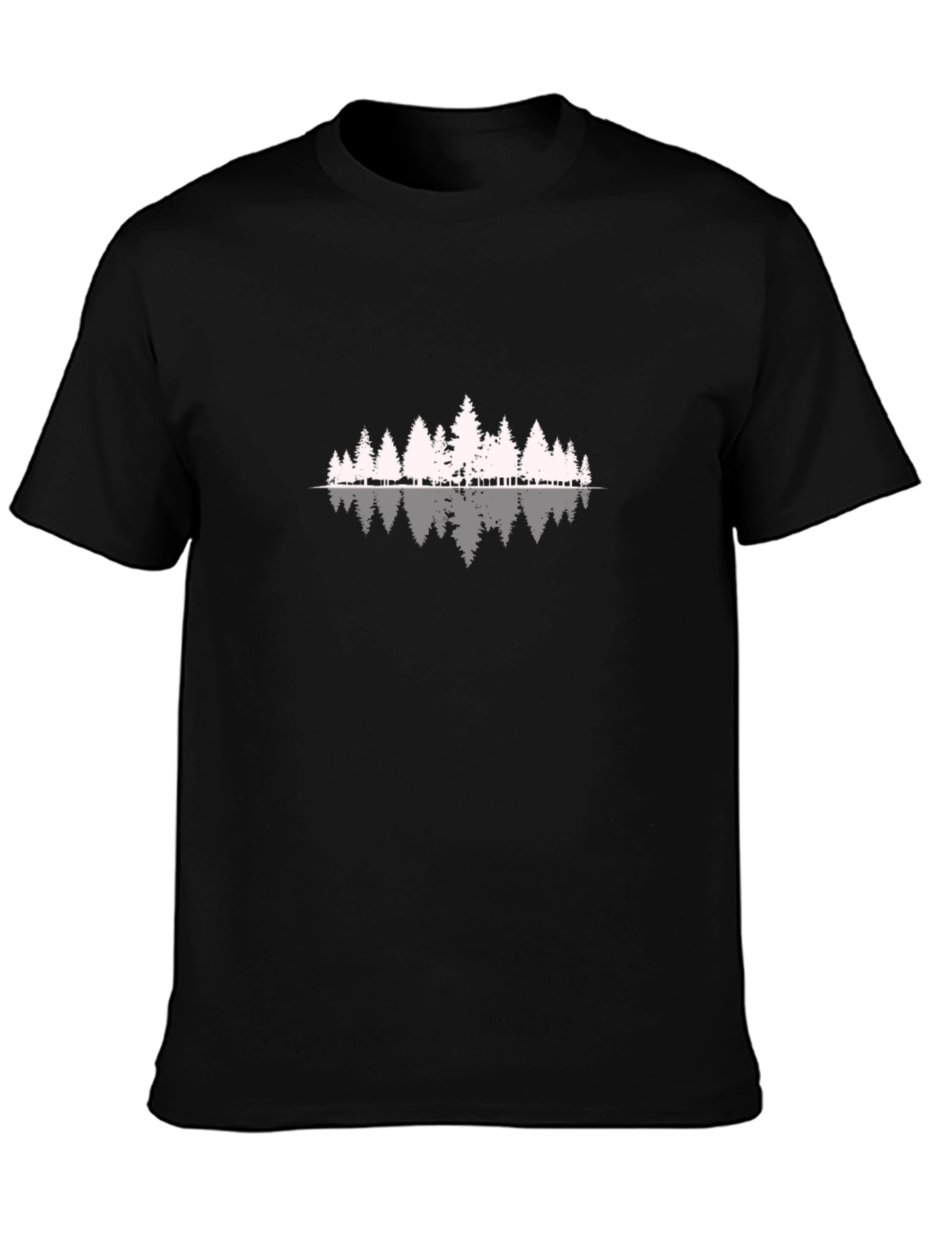 Black T-Shirt with Forest Reflection Graphic