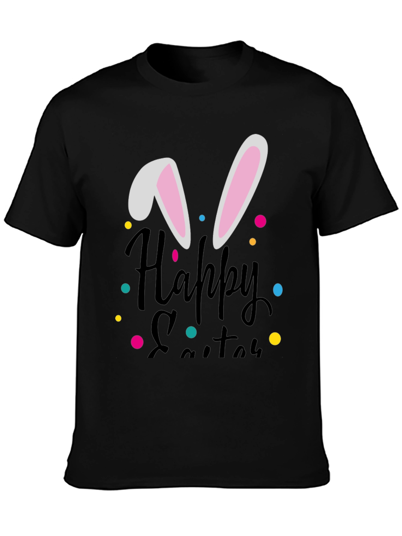 Happy Easter Bunny Ear T-Shirt - Black