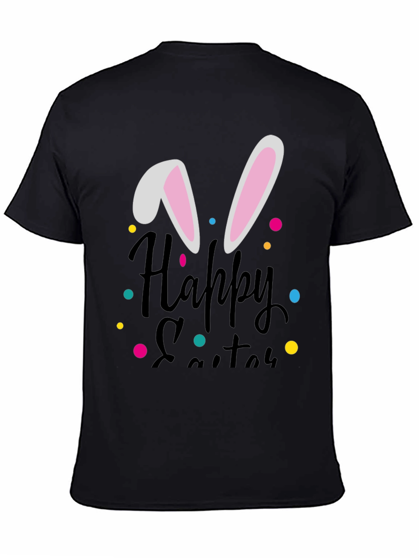 Happy Easter Bunny Ear T-Shirt - Black