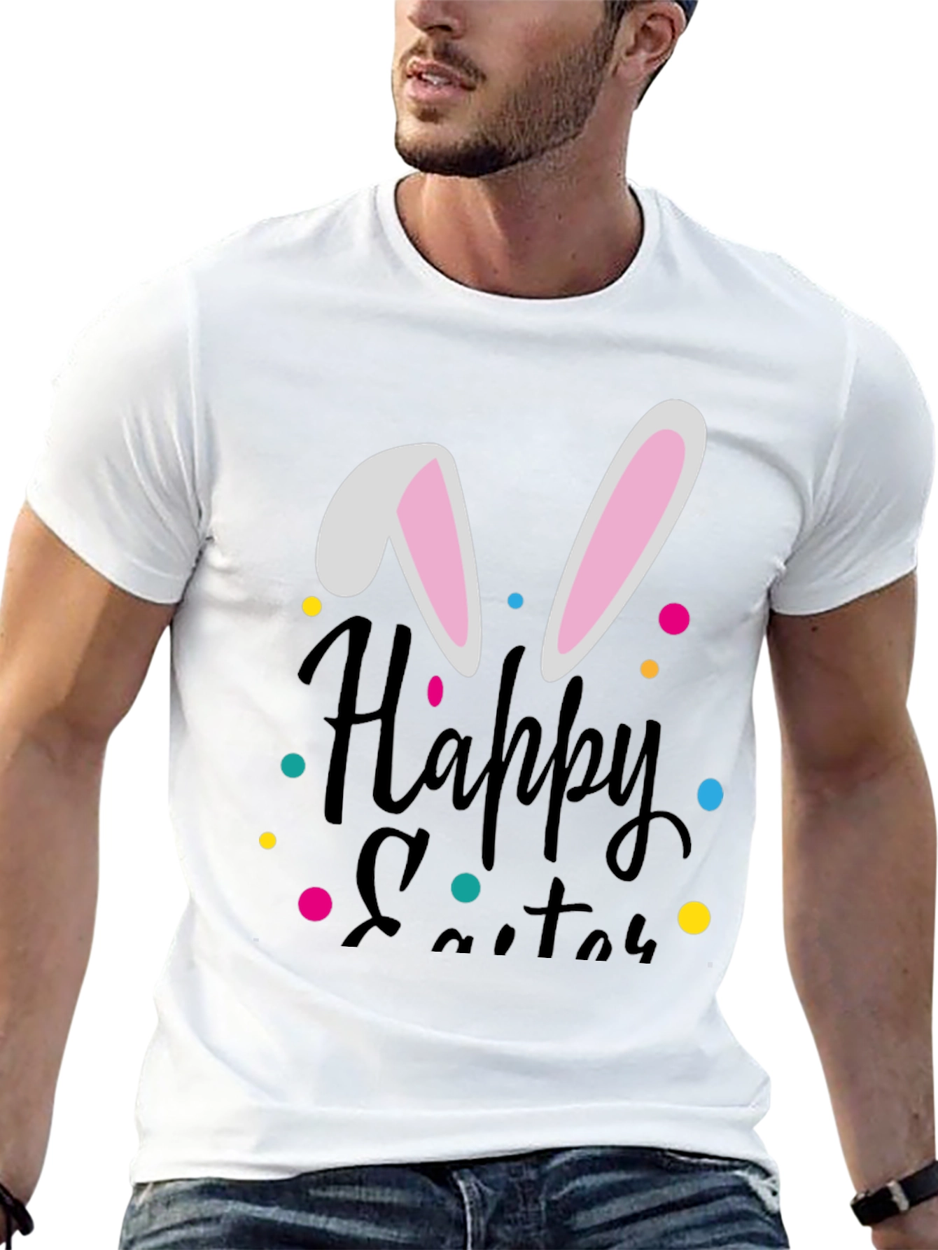 Happy Easter Bunny Ear T-Shirt - Black