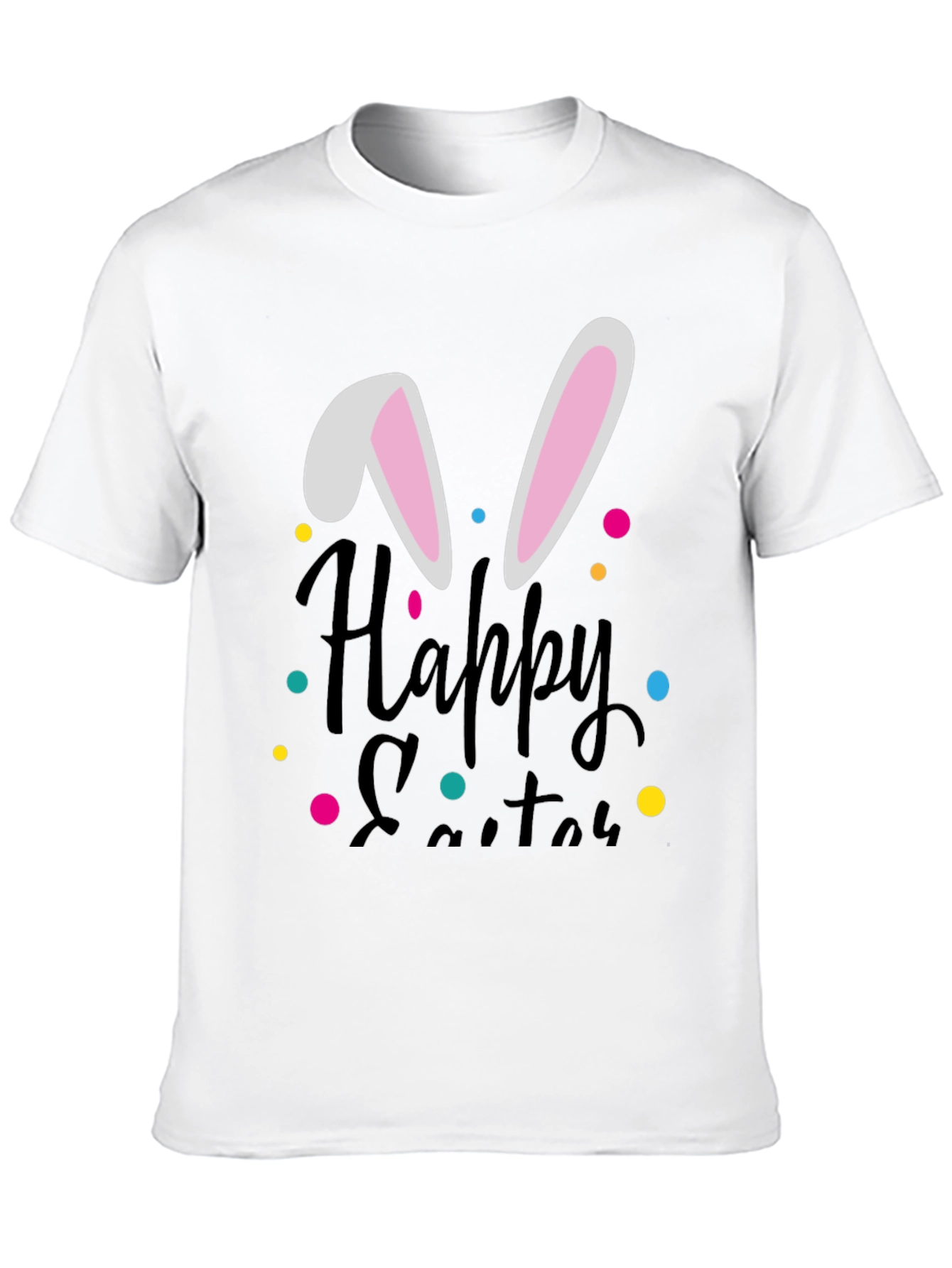 Happy Easter Bunny Ear T-Shirt - Black