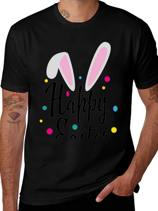 Happy Easter Bunny Ear T-Shirt - Black
