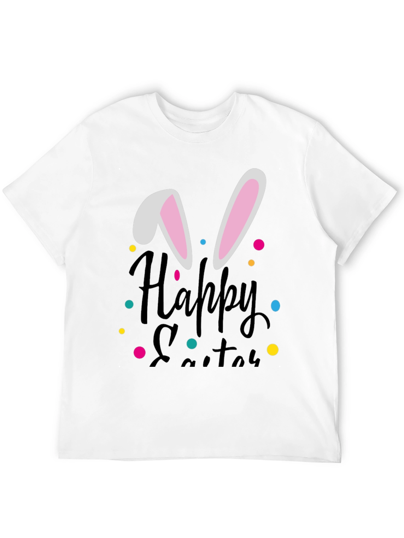 Happy Easter Bunny Ear T-Shirt - Black