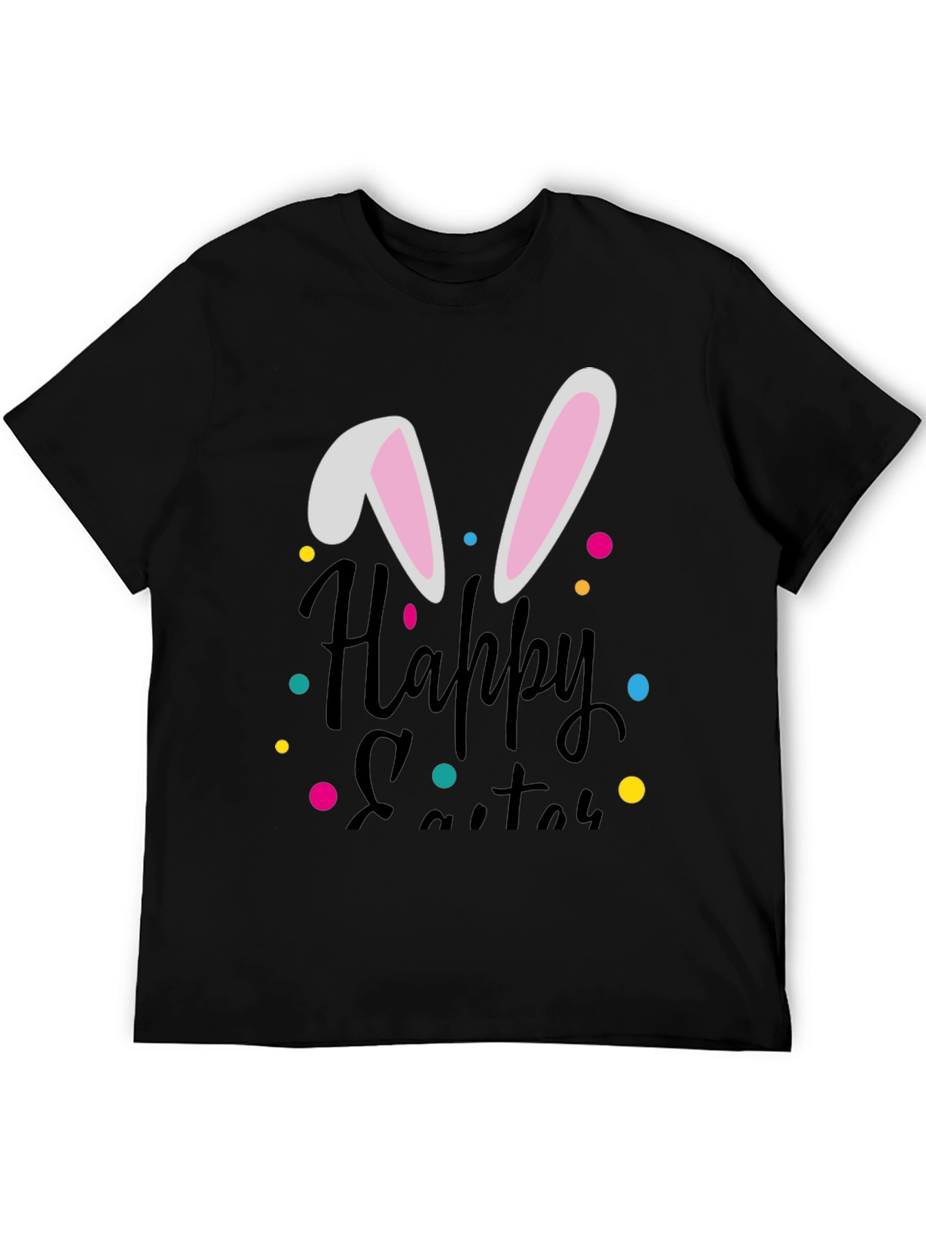 Happy Easter Bunny Ear T-Shirt - Black