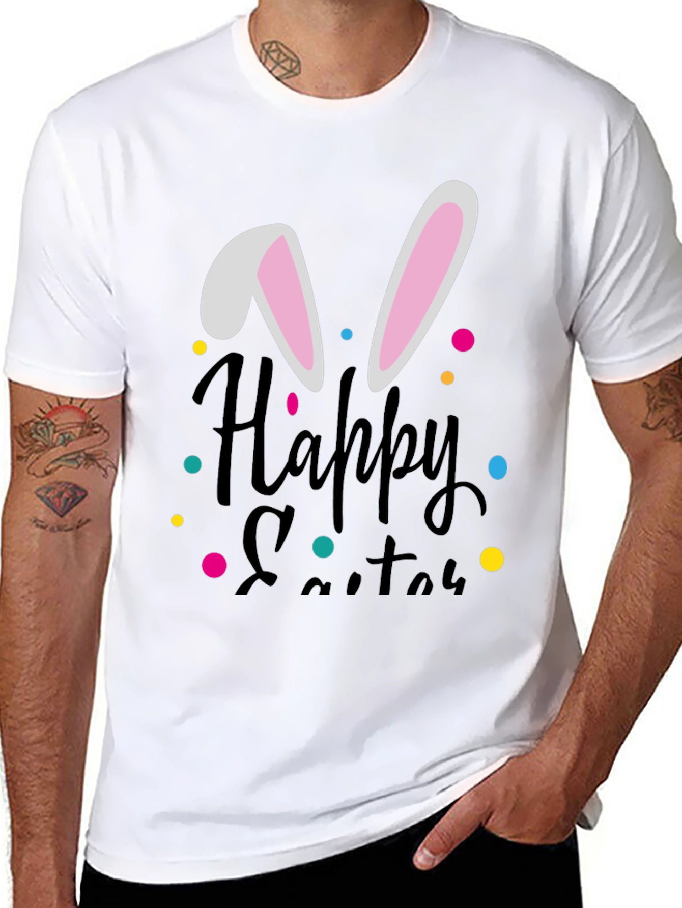 Happy Easter Bunny Ear T-Shirt - Black