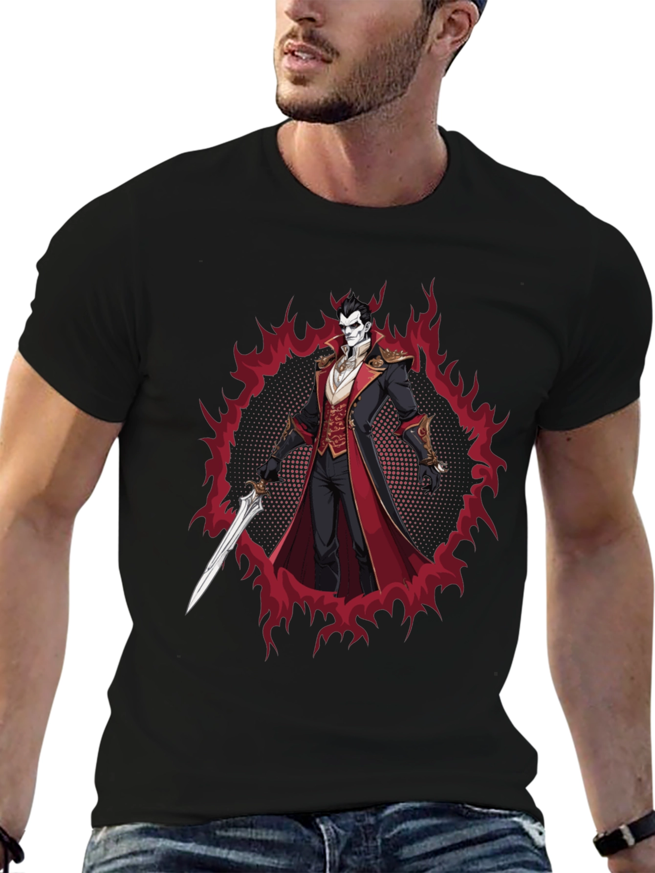 Vampire Lord Graphic Tee - Dark Fantasy Style