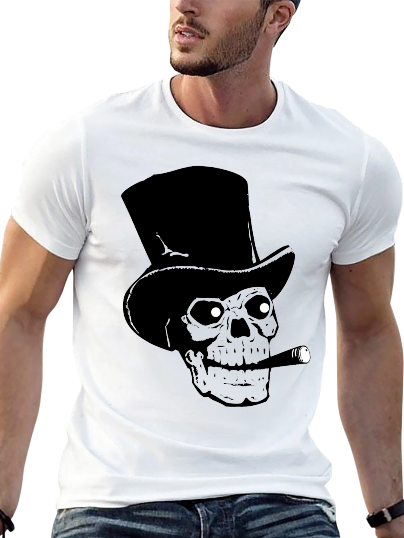 Top Hat Skull Cigar Black T-Shirt