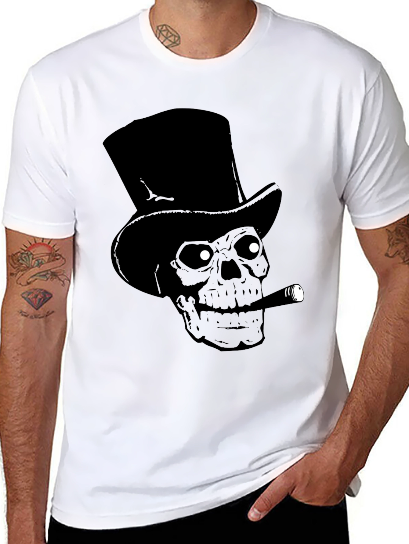 Top Hat Skull Cigar Black T-Shirt