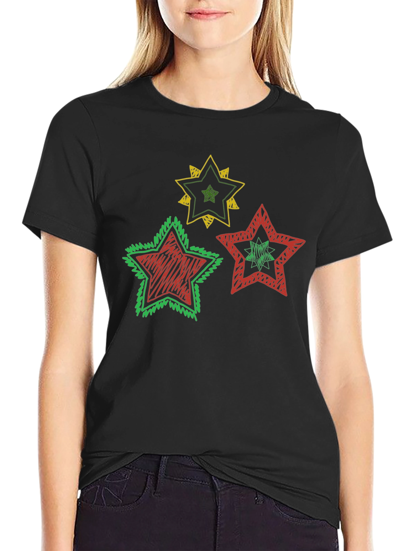 Rasta Stars Graphic Tee - Black Cotton Blend Shirt