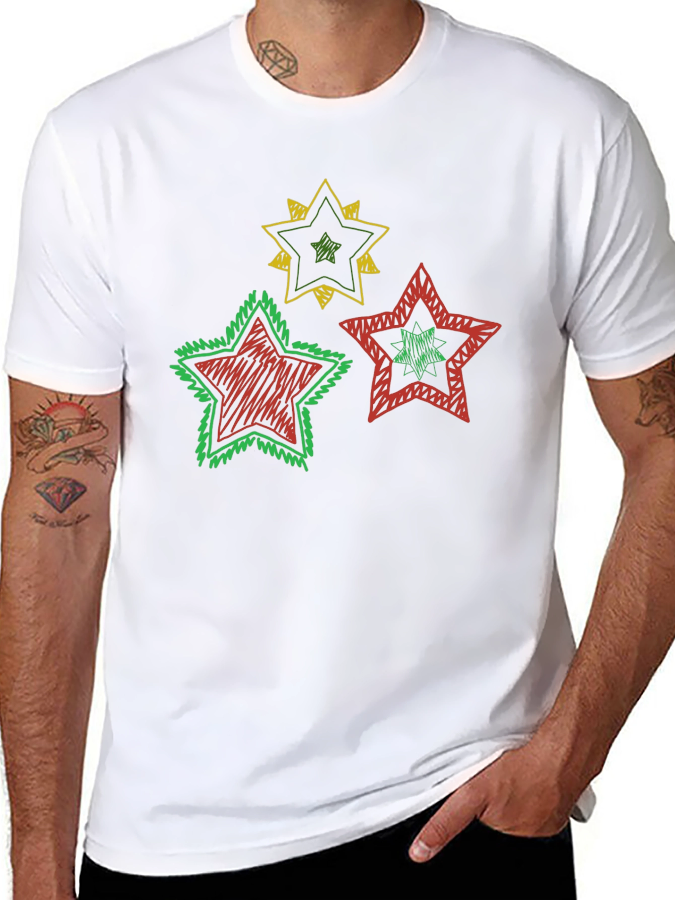 Rasta Stars Graphic Tee - Black Cotton Blend Shirt