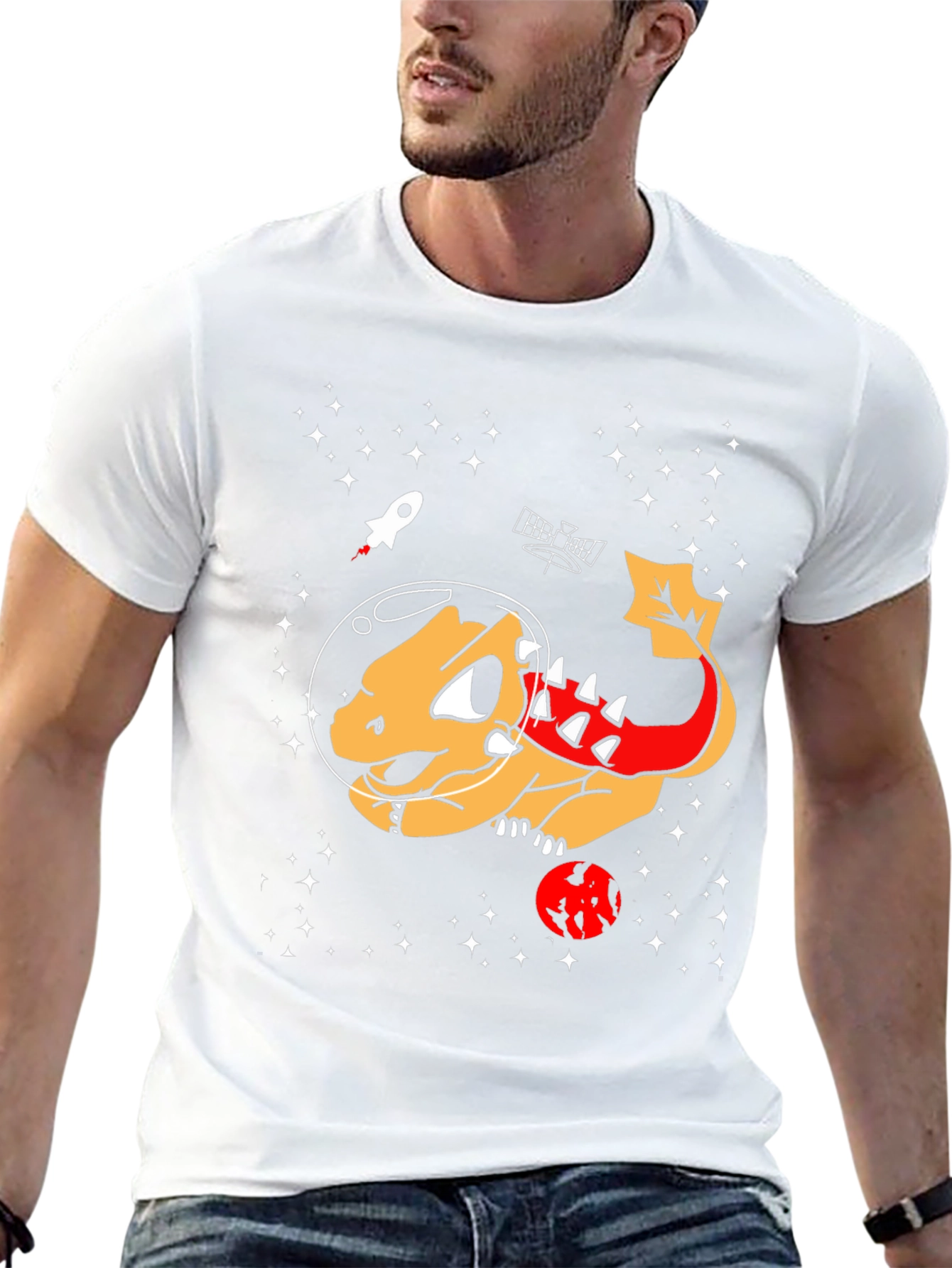Space Dinosaur Graphic T-Shirt - Black Cotton Tee