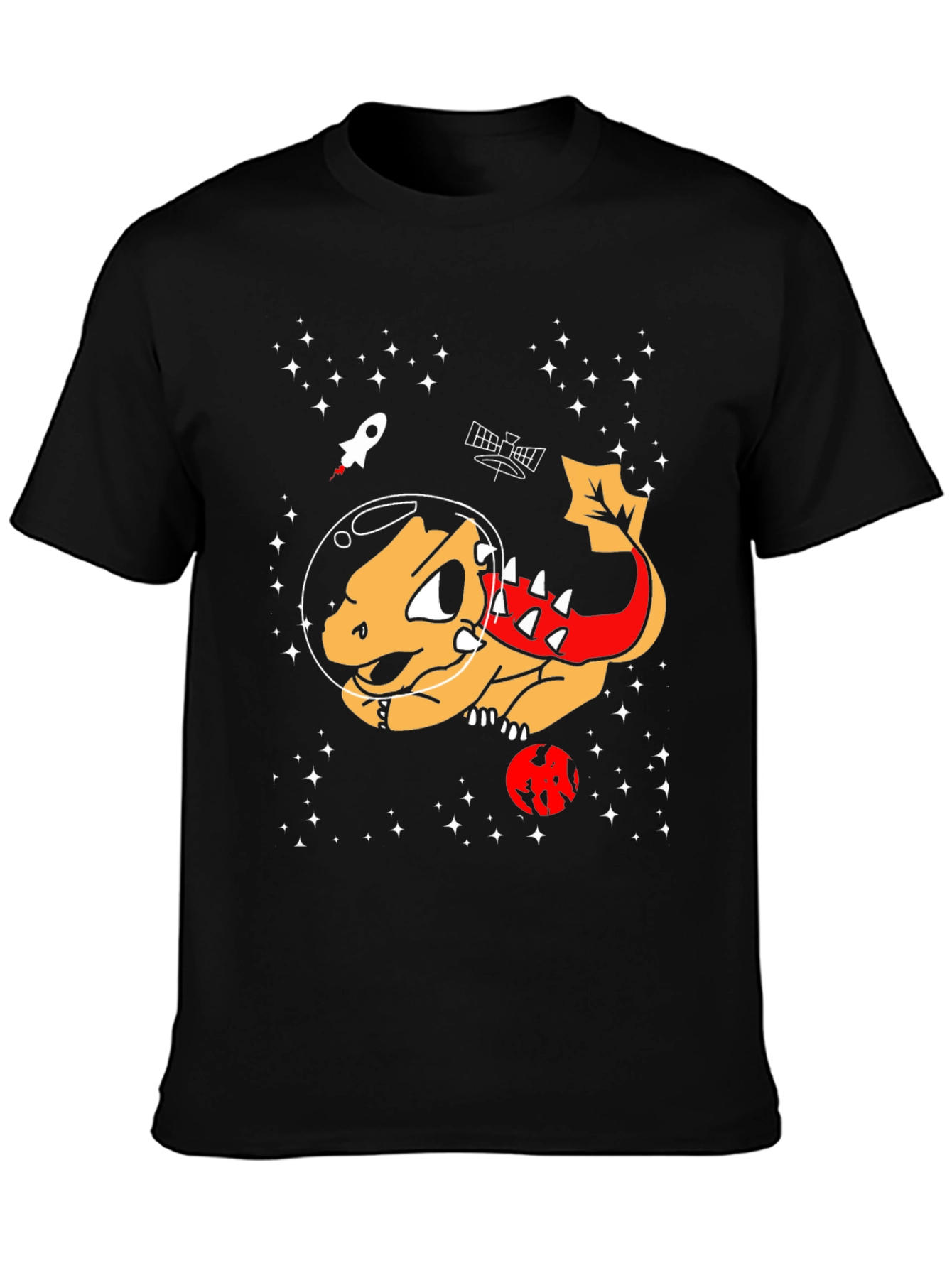 Space Dinosaur Graphic T-Shirt - Black Cotton Tee