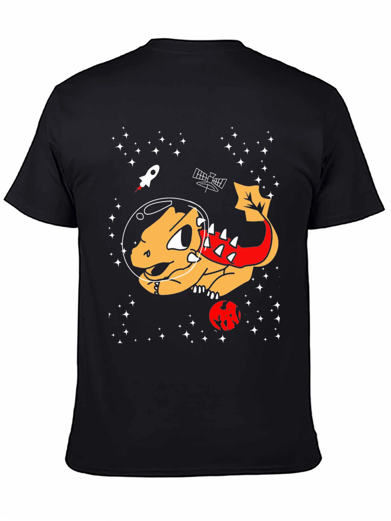 Space Dinosaur Graphic T-Shirt - Black Cotton Tee
