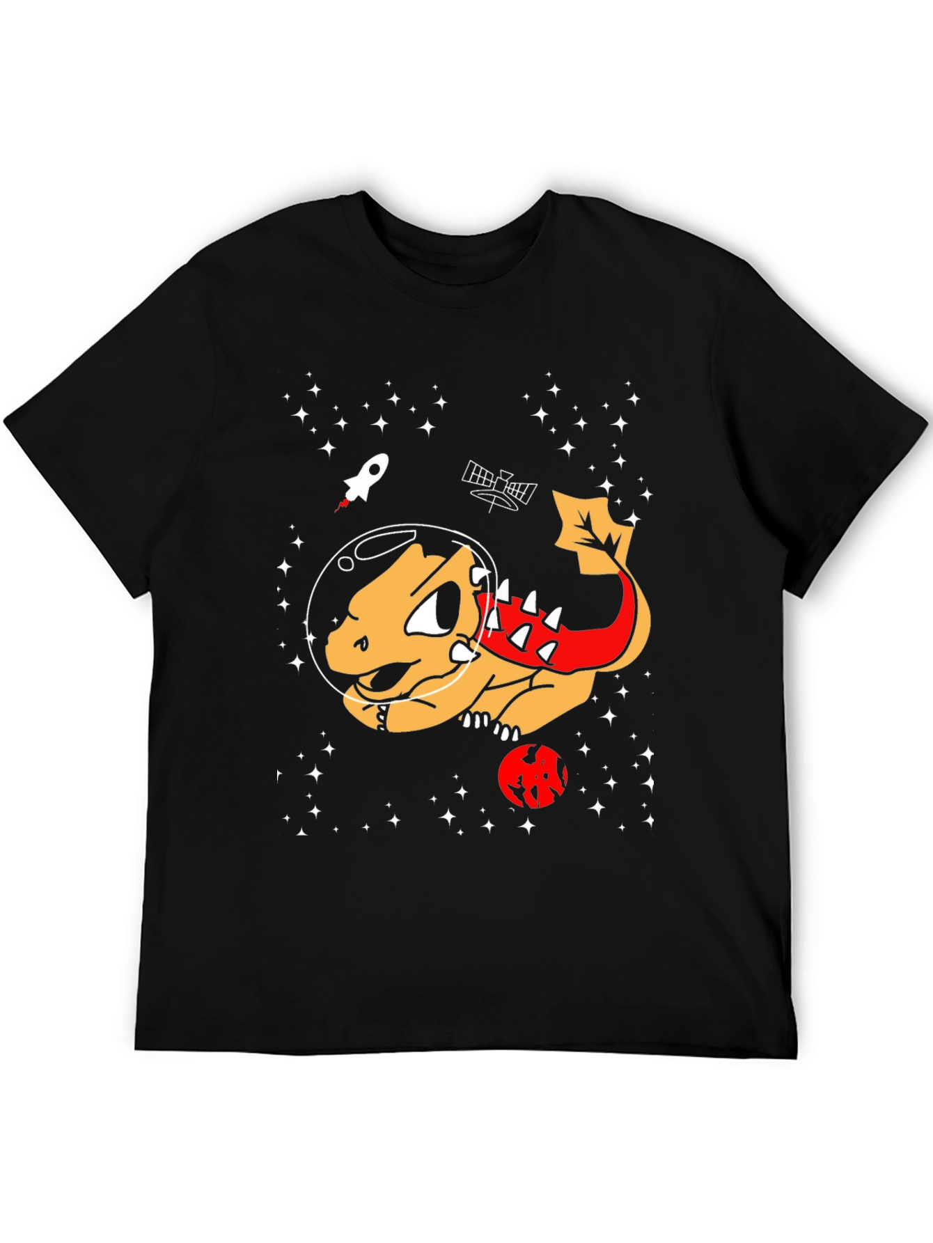 Space Dinosaur Graphic T-Shirt - Black Cotton Tee